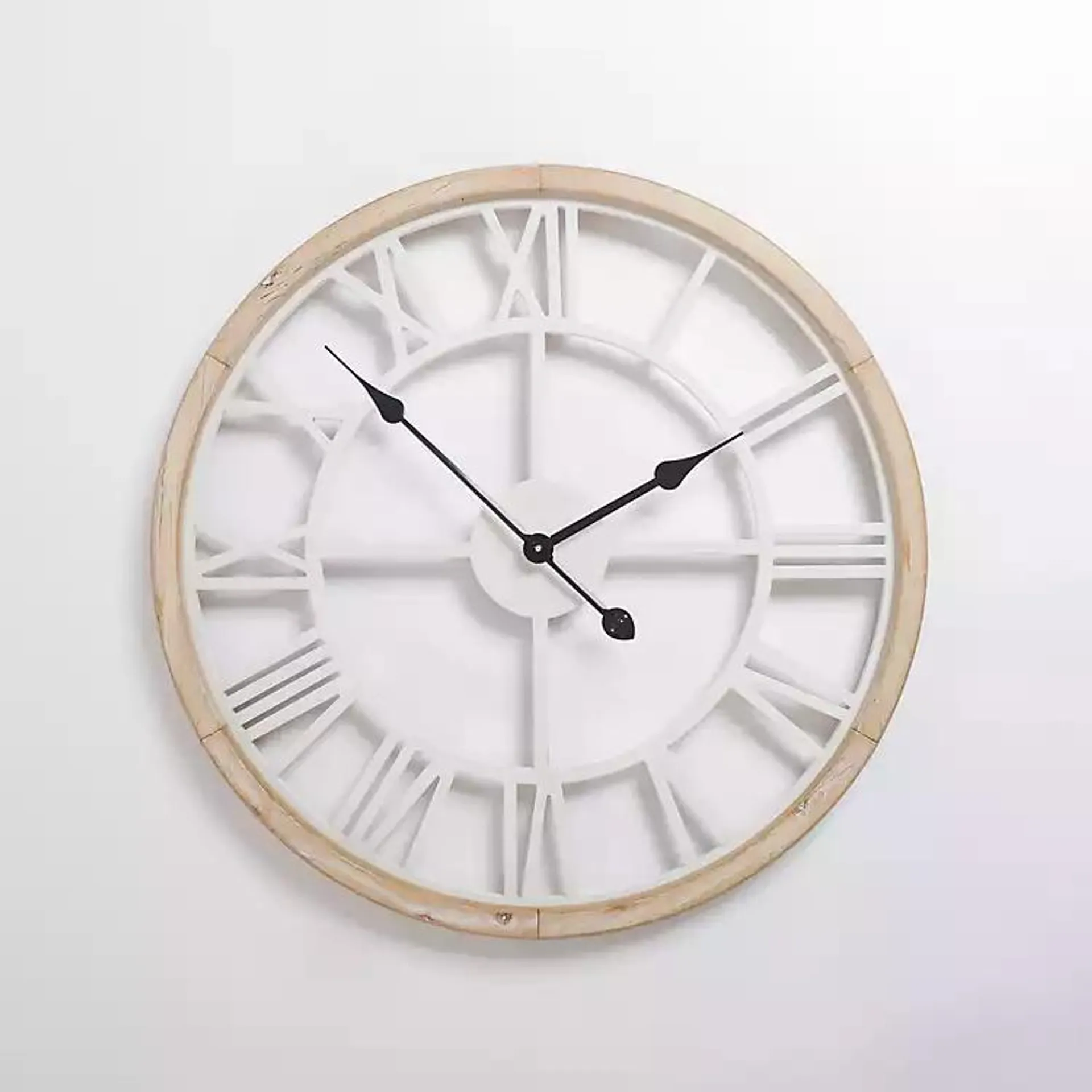 Whitewashed Wood Open Face Wall Clock