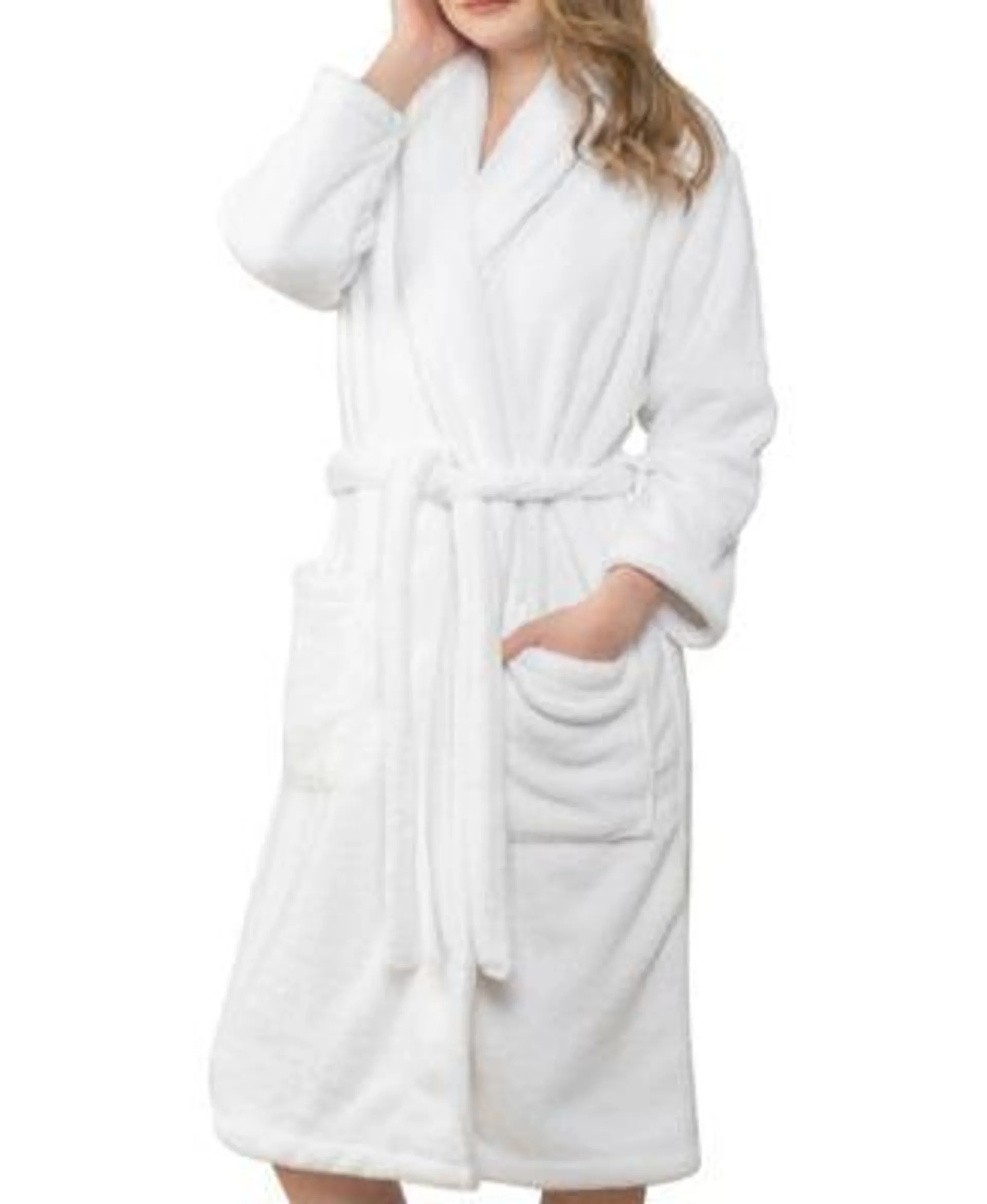 Unisex Luxury Hotel Spa Warm Shawl Collar Soft Plush Fleece Bath Robe