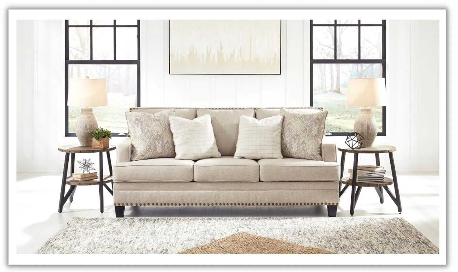 Ashley Claredon 3-Seater Standard Fabric Sofa in Linen