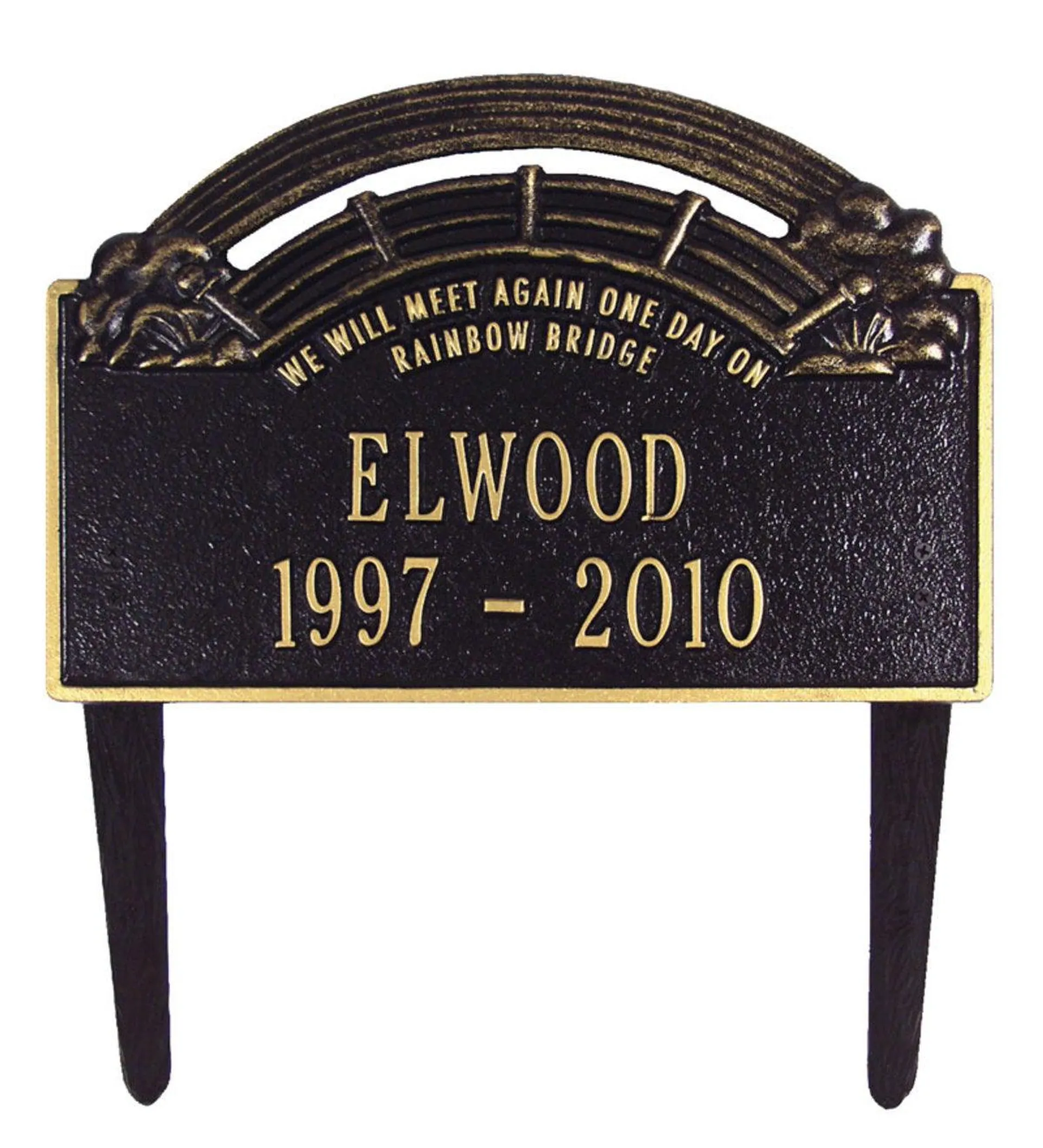 American-Made Personalized Rainbow Bridge Pet Memorial Lawn Plaque - Black