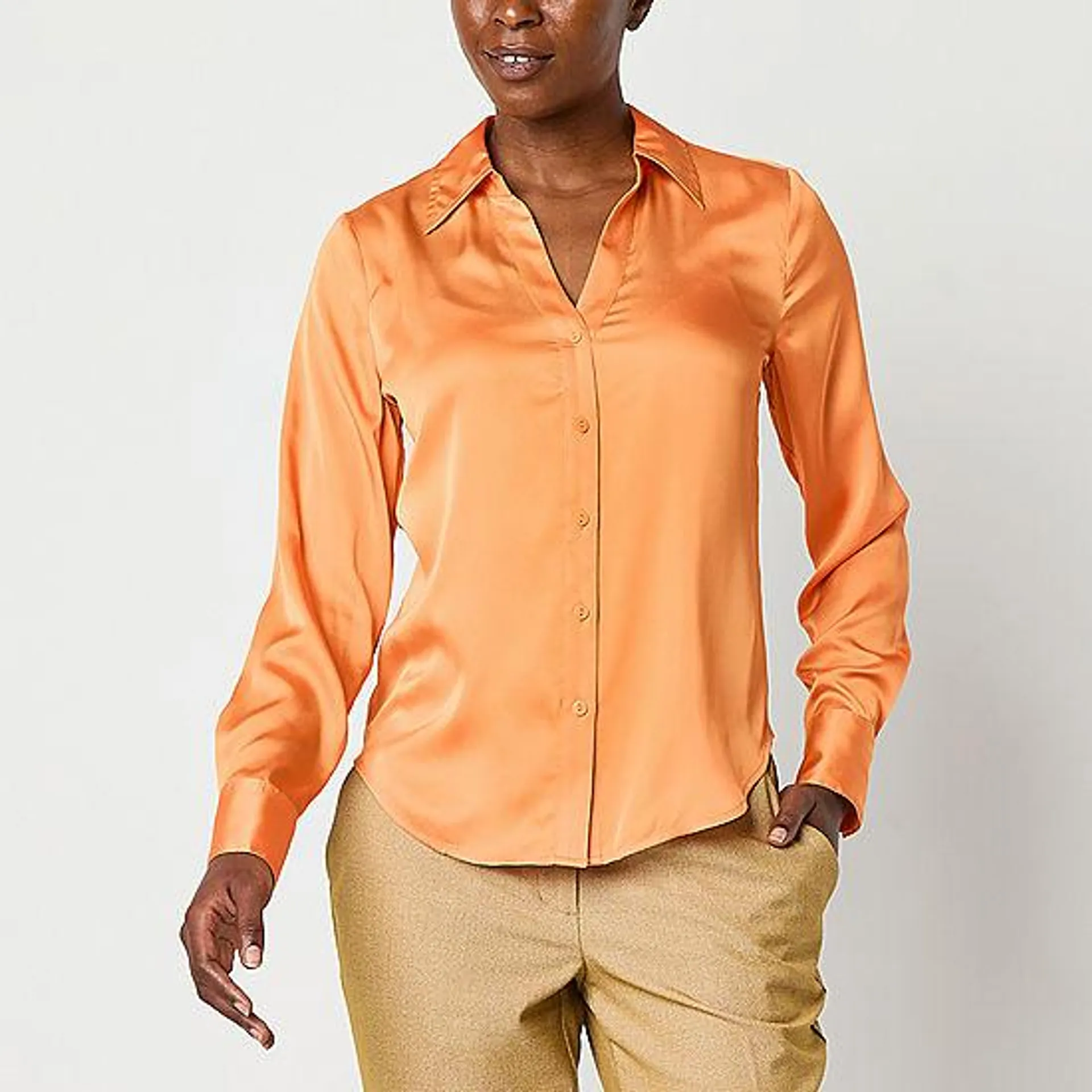 Worthington Womens Long Sleeve Regular Fit Button-Down Shirt