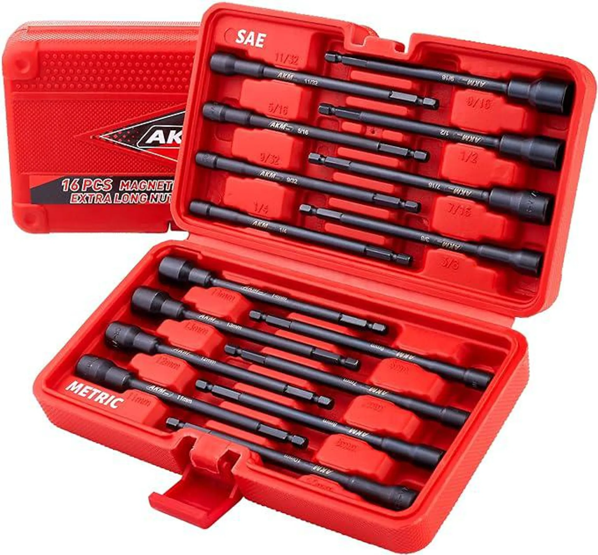 16 PC Magnetic Nut Driver Set, 6 Inches | 1/4 Inch Hex Shank | SAE & Metric | Cr-V Steel