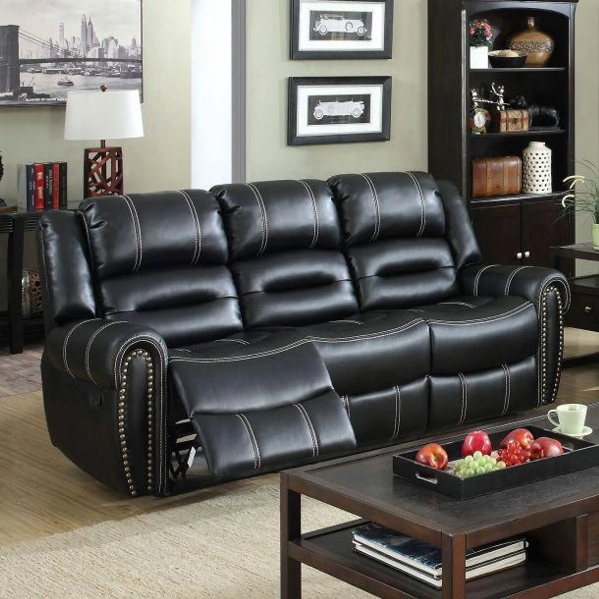 Frederick 83" Sofa with Rolled Arms by Furniture of America - Black