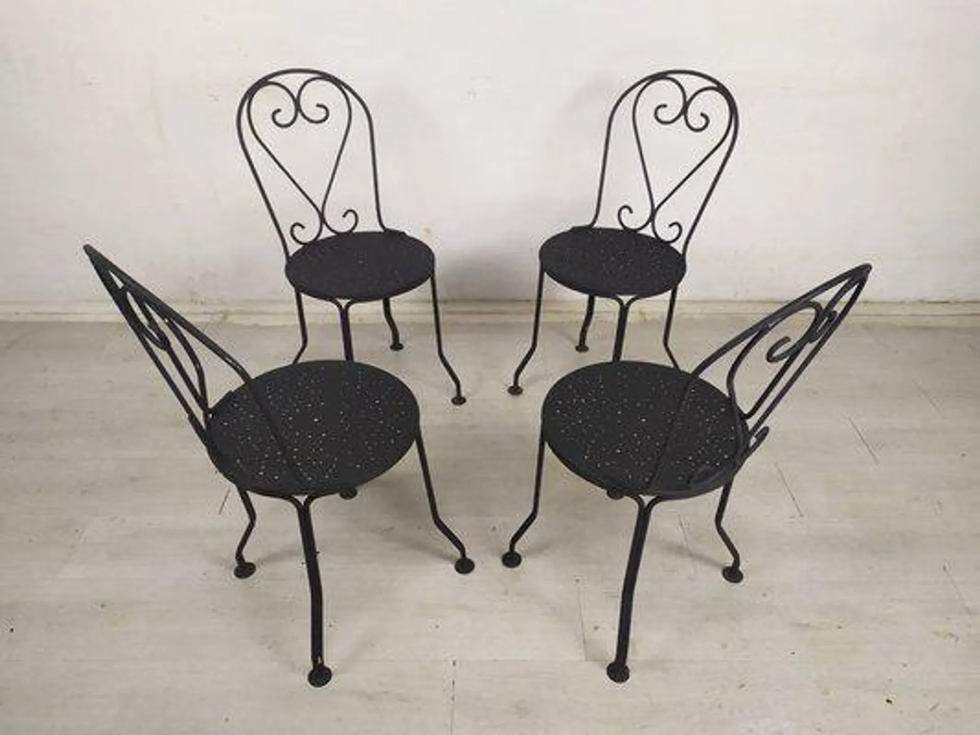 Garden Chairs in Black Iron, 1890s, Set of 4