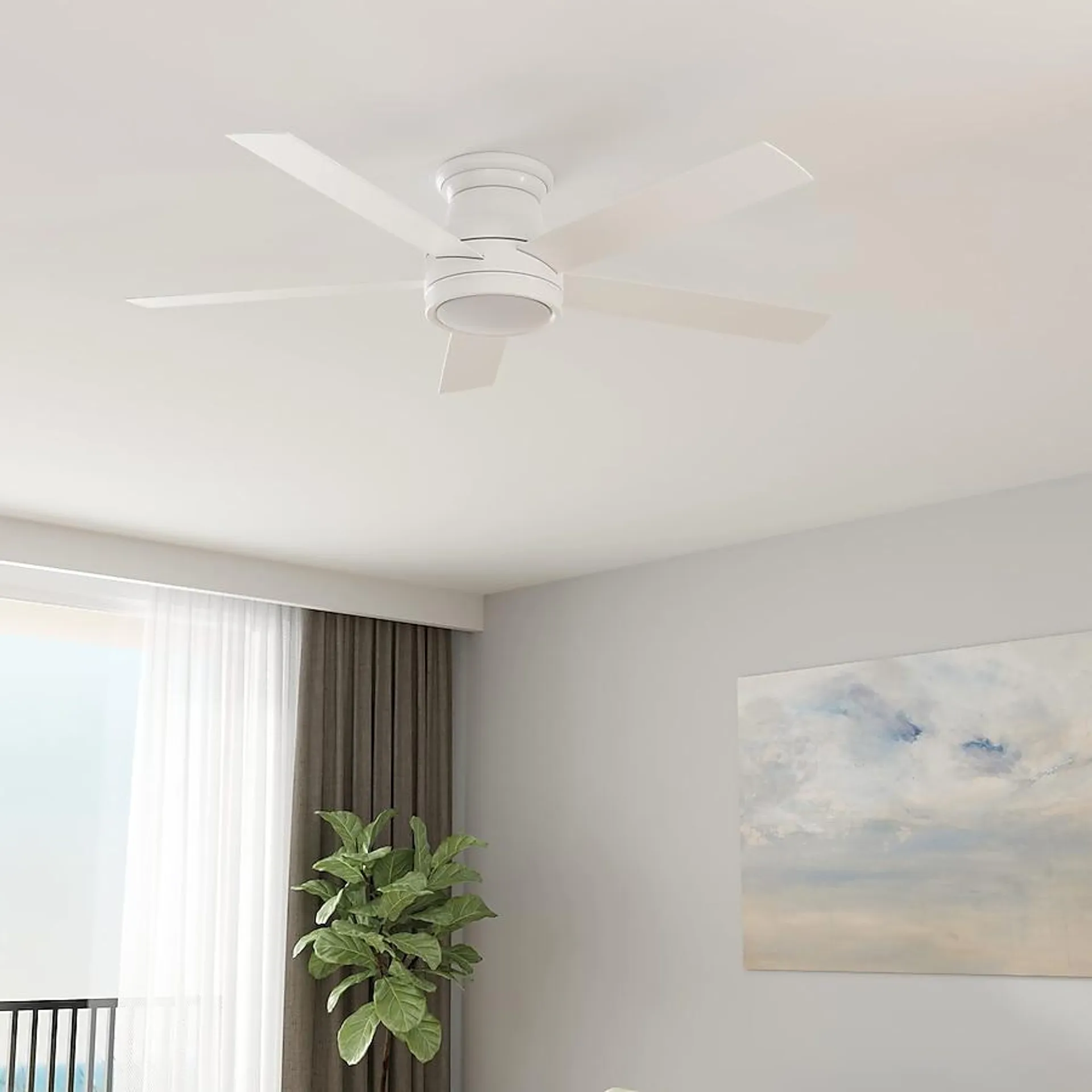 Harbor Breeze Calverton 52-in White with White/Driftwood Blades Color-changing Indoor Flush Mount Ceiling Fan with Light and Remote (5-Blade)