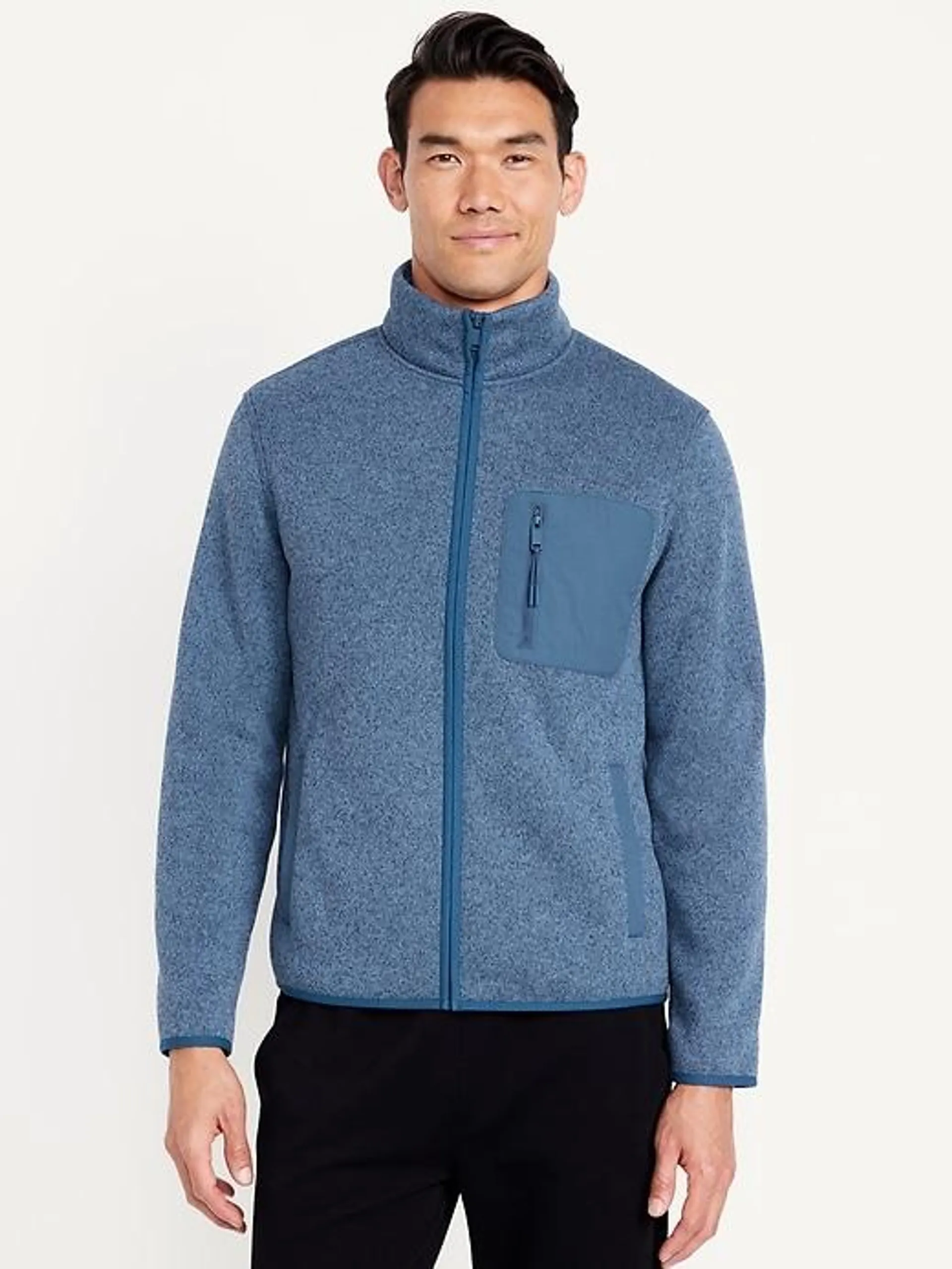 Sherpa-Lined Sweater Fleece Zip Jacket