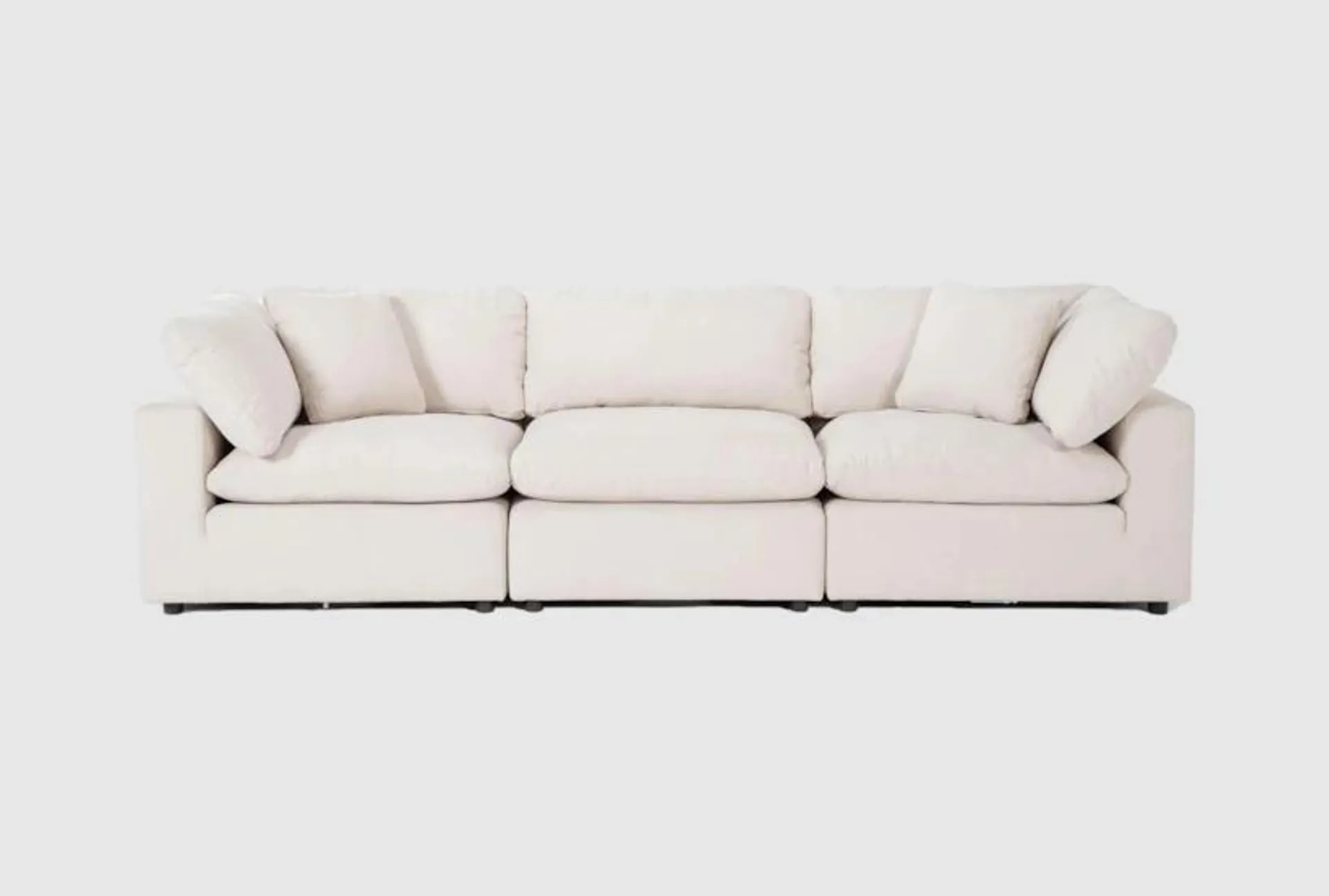 Zone Cream White Fabric 124" 3 Piece Modular Sofa | Armless | Loose Reversible Back