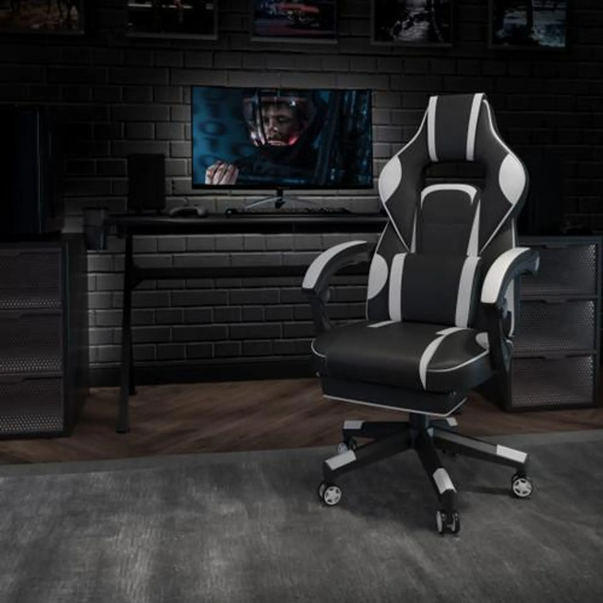 X40 Gaming Chair Racing Ergonomic Computer Chair with Fully Reclining Back/Arms, Slide-Out Footrest, Massaging Lumbar - White - CH00288WHGG