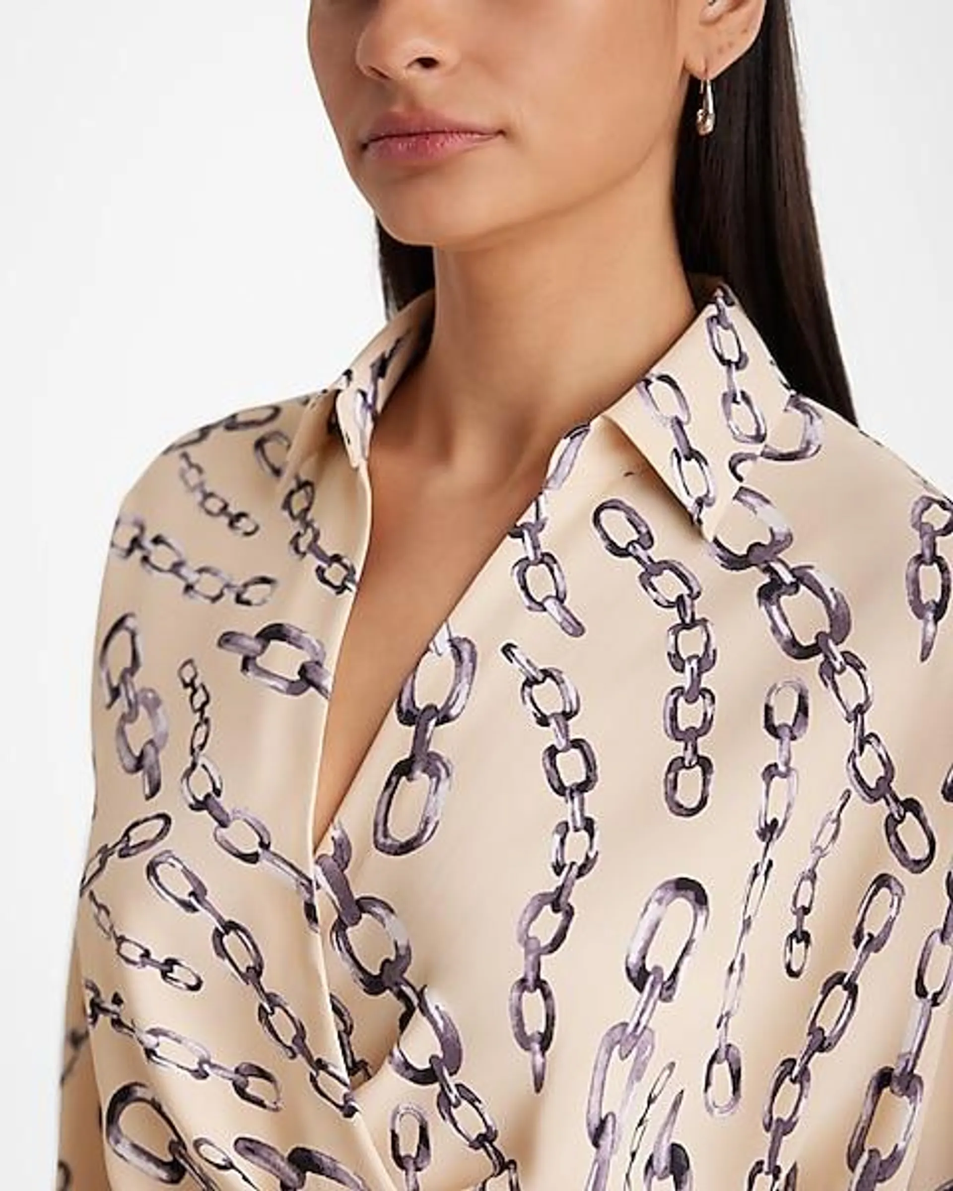 Printed Deep V-Neck Surplice Shirt Romper