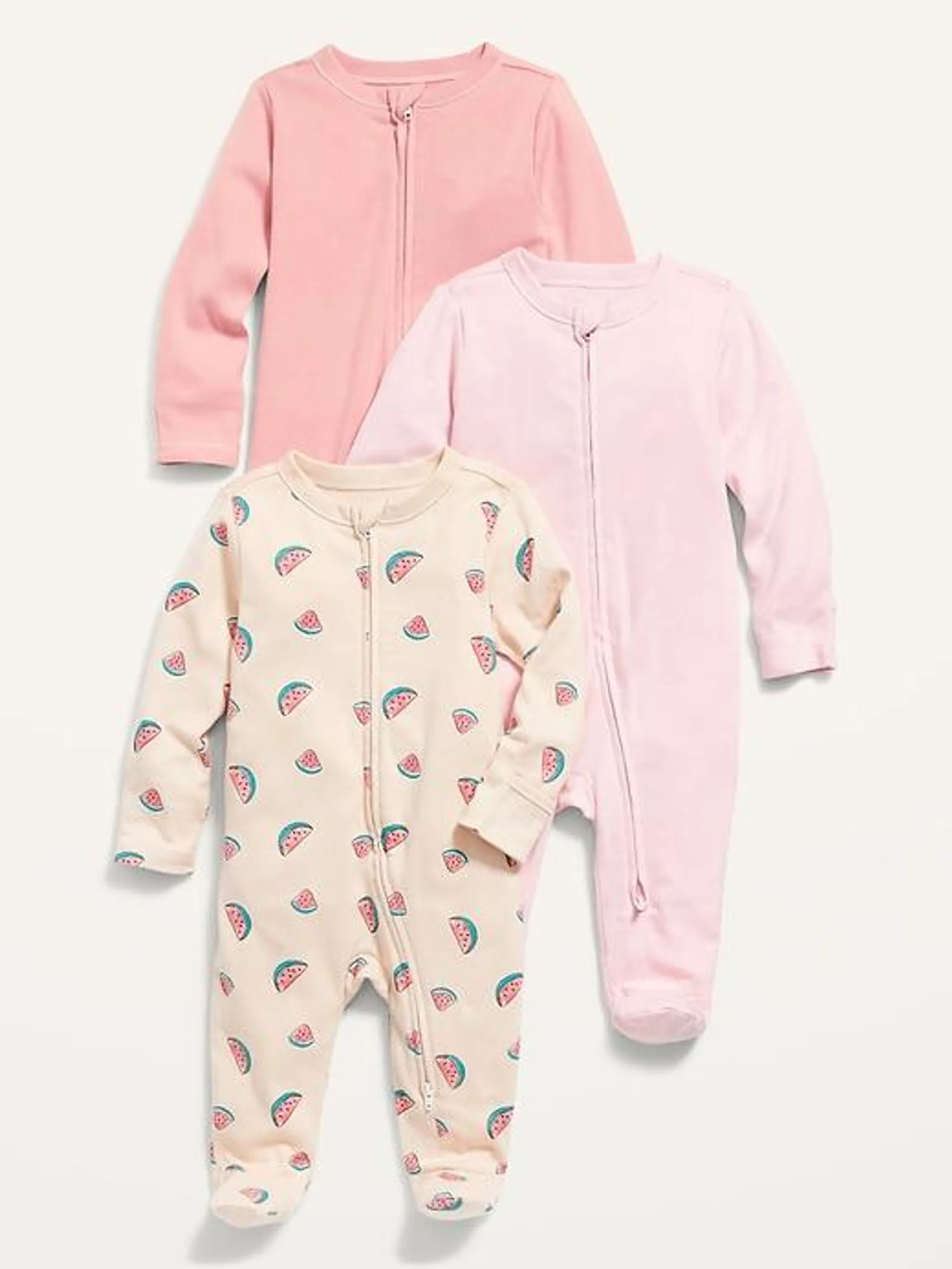 Unisex Sleep & Play 2-Way-Zip Footed One-Piece 3-Pack for Baby