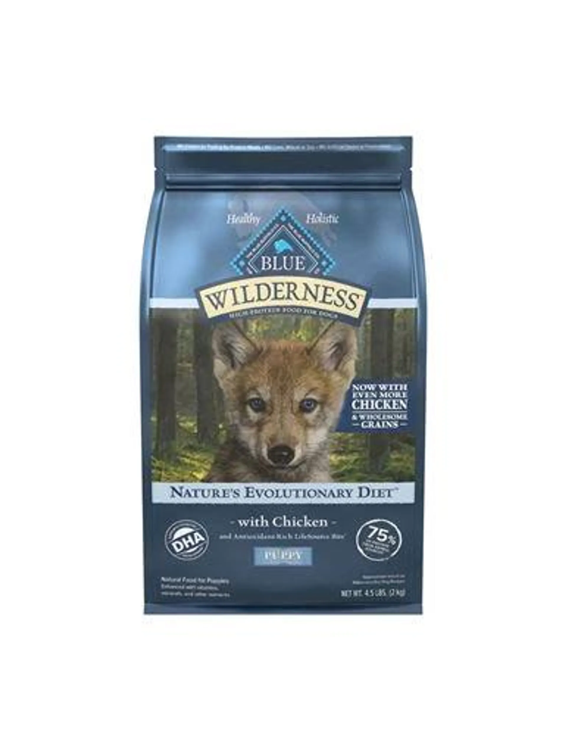 Blue Wilderness High Protein Natural Puppy Dry Dog Food Plus Wholesome Grains, Chicken, 4.5 Pound Bag