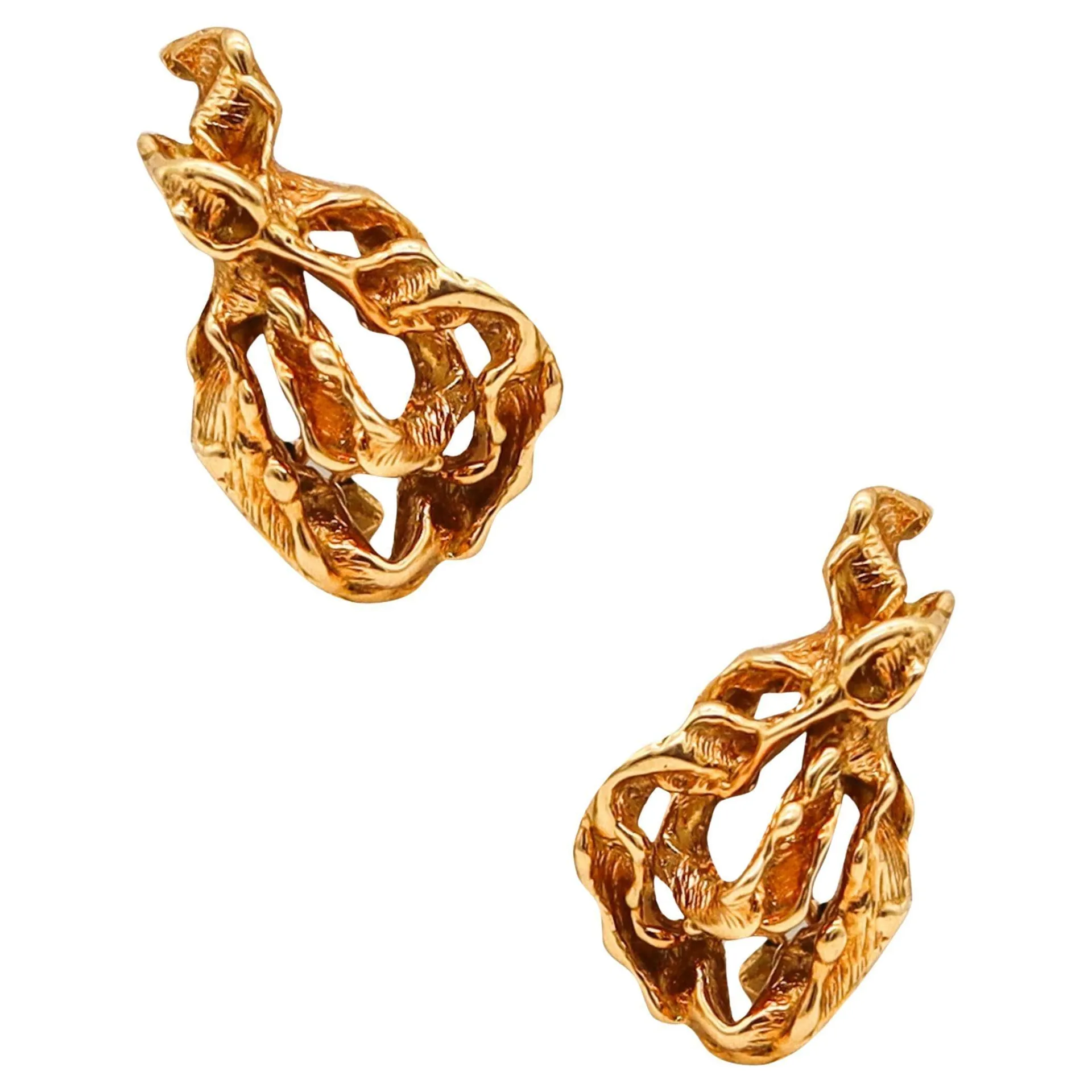 GILBERT ALBERT 1965 Sculpted Organic Clips On Earrings In 18Kt Yellow Gold