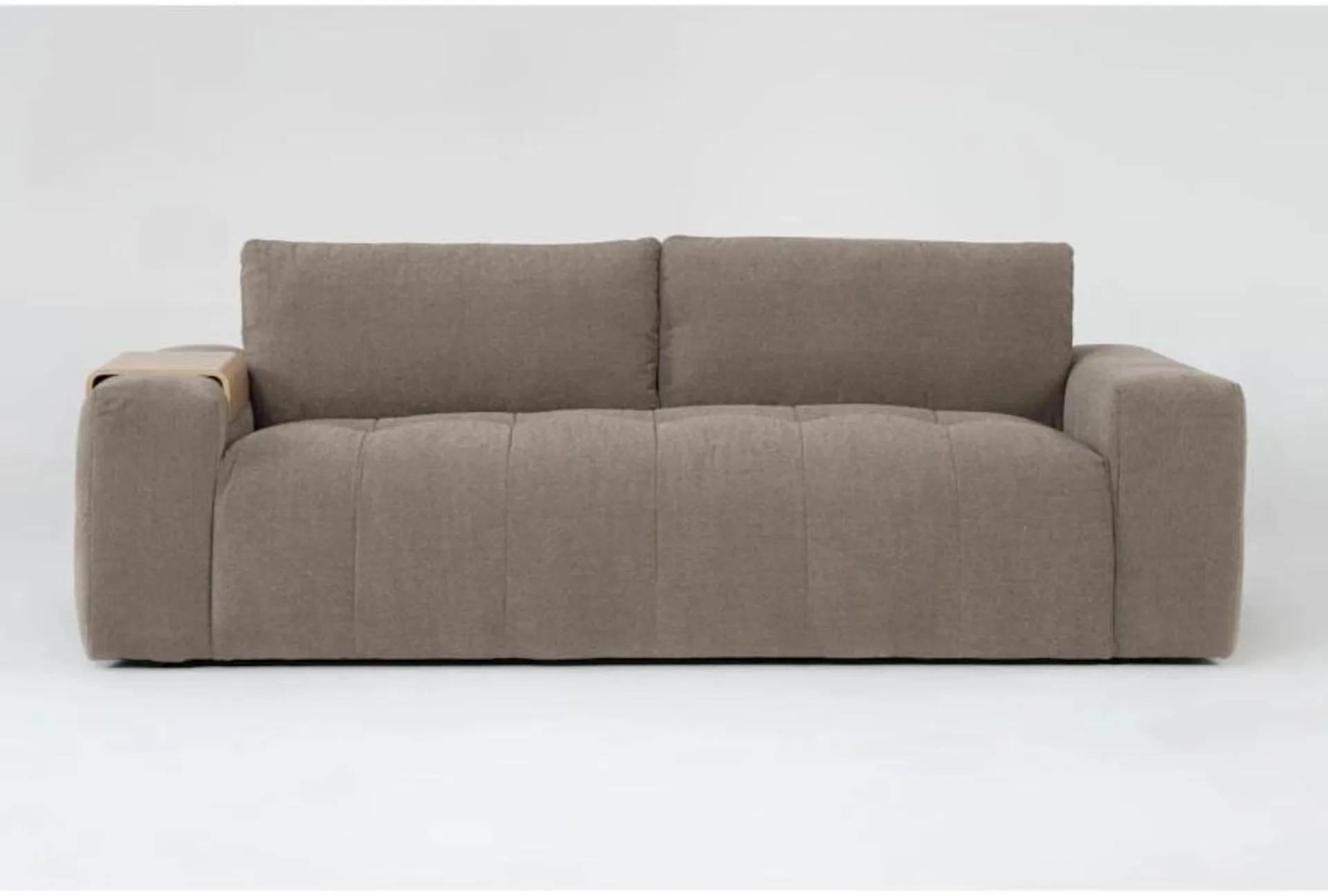 Amallo Mocha Brown Fabric 102" Sofa with Tray | Tufted