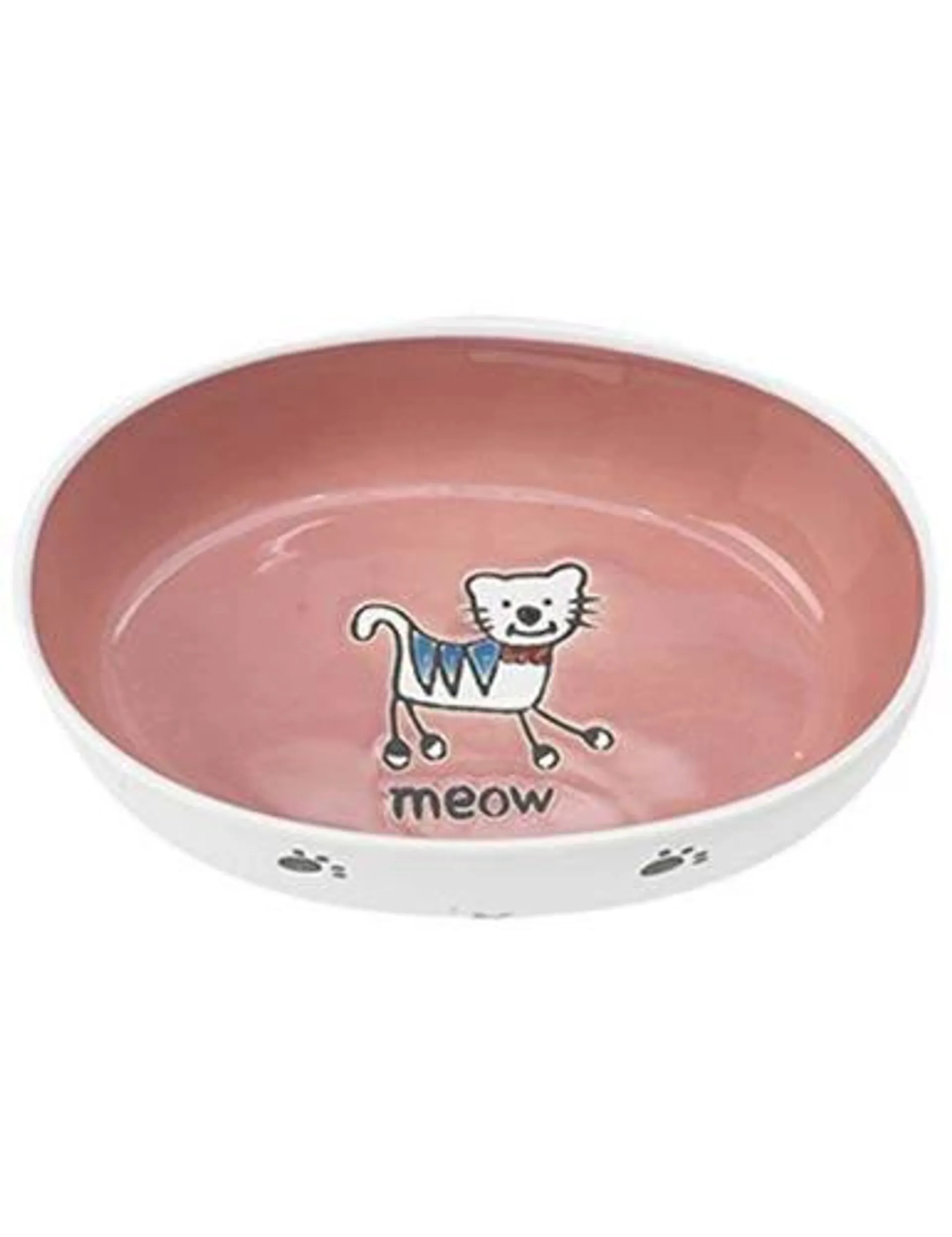 Pet Rageous Designs Silly Kitty Oval Pet Bowl, White/Pink