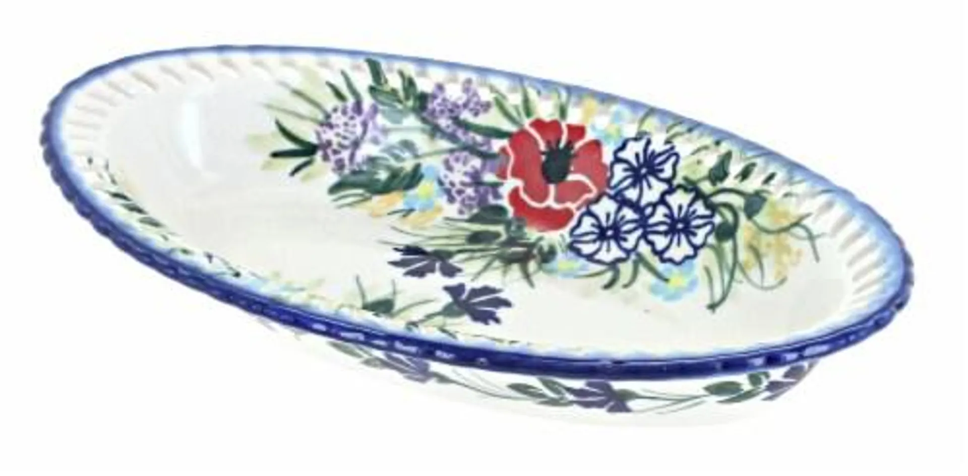 Blue Rose Polish Pottery Summer Garden Small Oval Dish
