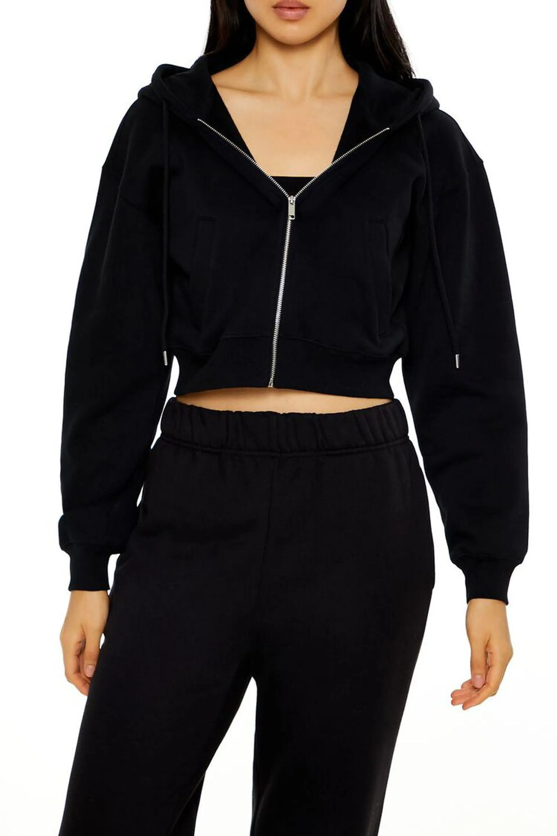 Cropped Fleece Zip-Up Hoodie