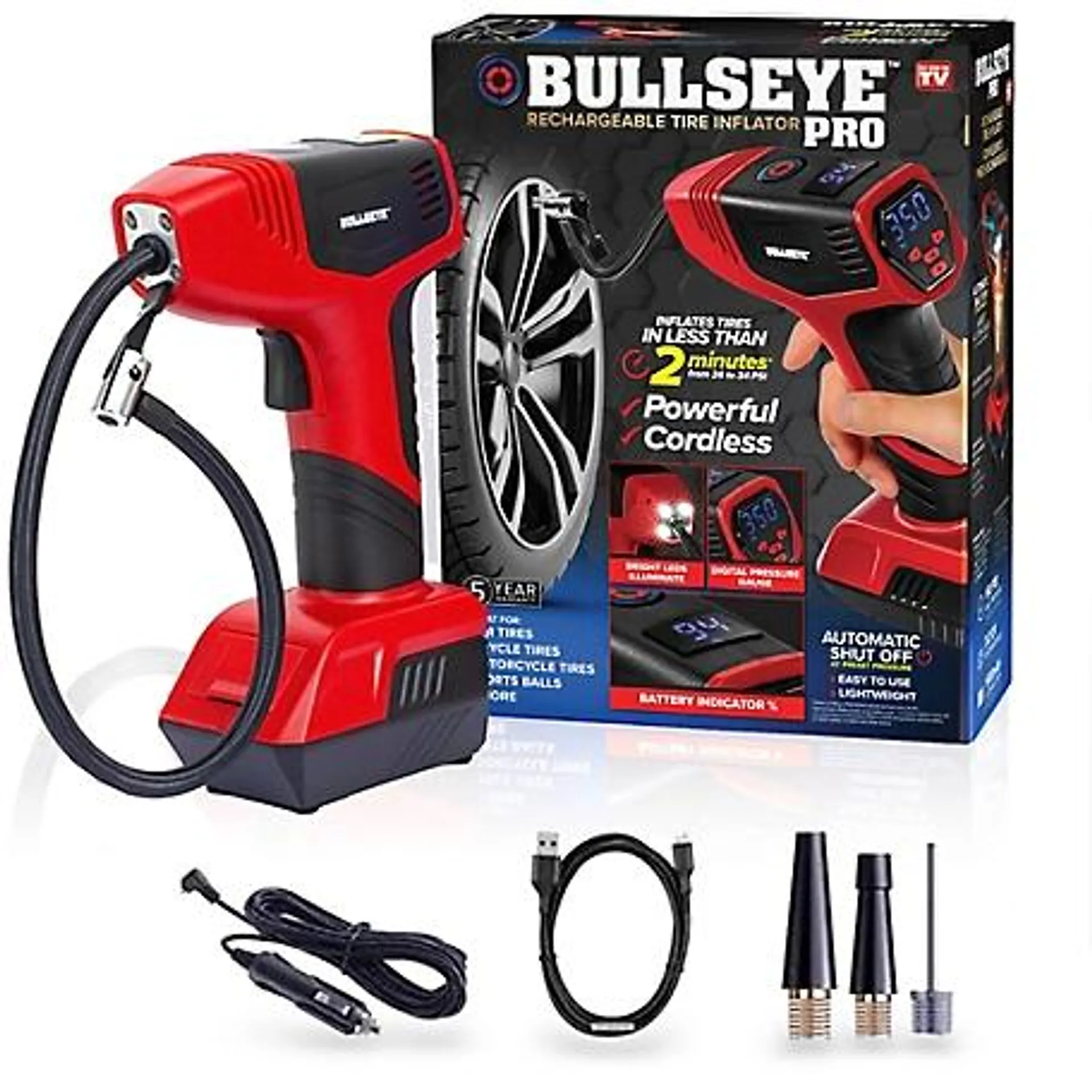 Bullseye 12V Pro 150-PSI Rechargeable Tire Inflator, Air Compressor