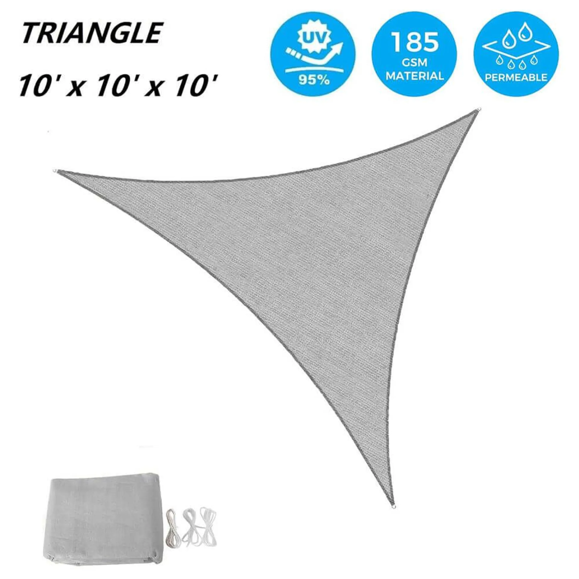 AsterOutdoor Triangular Sun Shade Sail, 10’ x 10’ x 10’, Gray