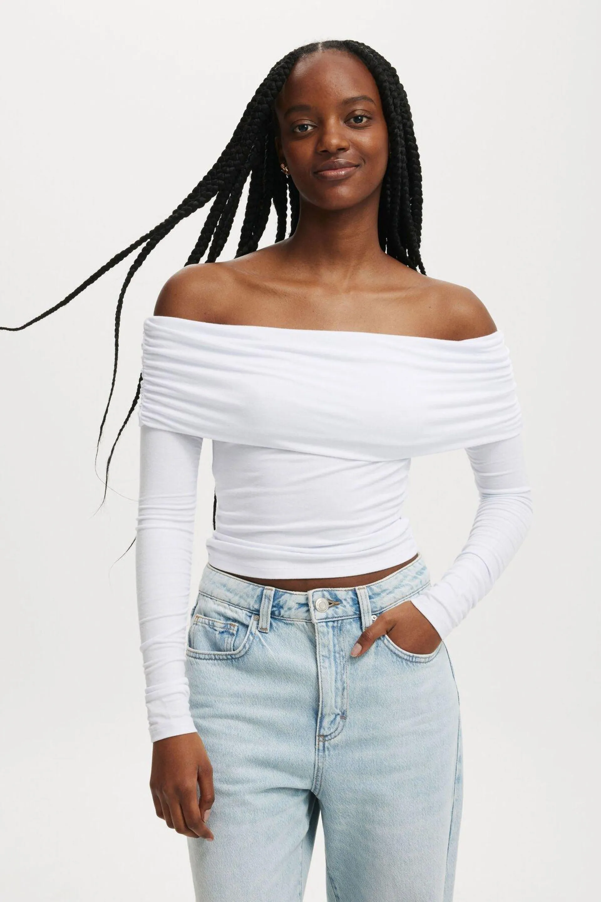 Rhi Gathered Off The Shoulder Long Sleeve