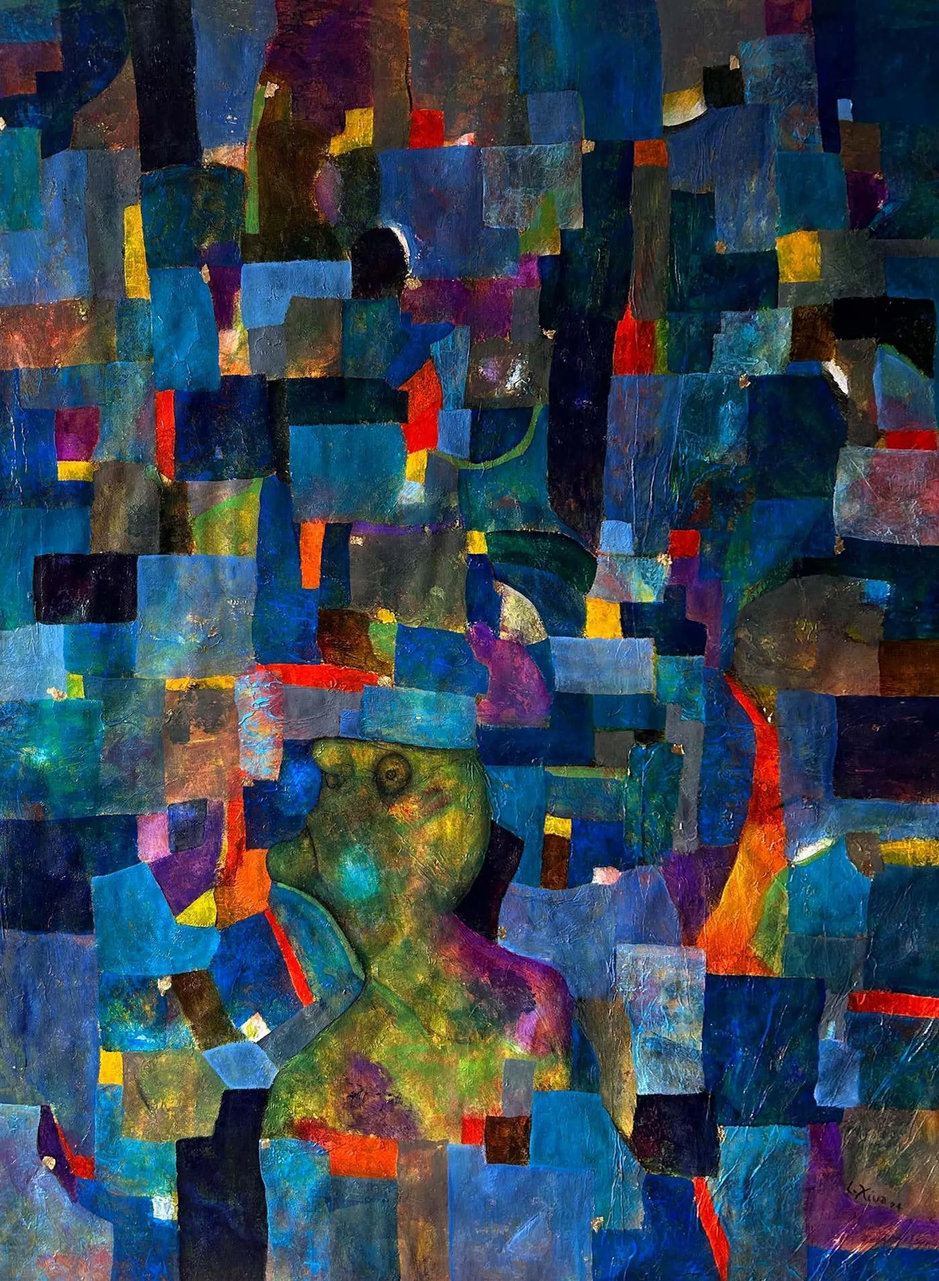 Luis Alexander Rodríguez (Ie-Xiua) Contemporary Abstract - Figurative Oil On Canvas. "Study Blue" 2024