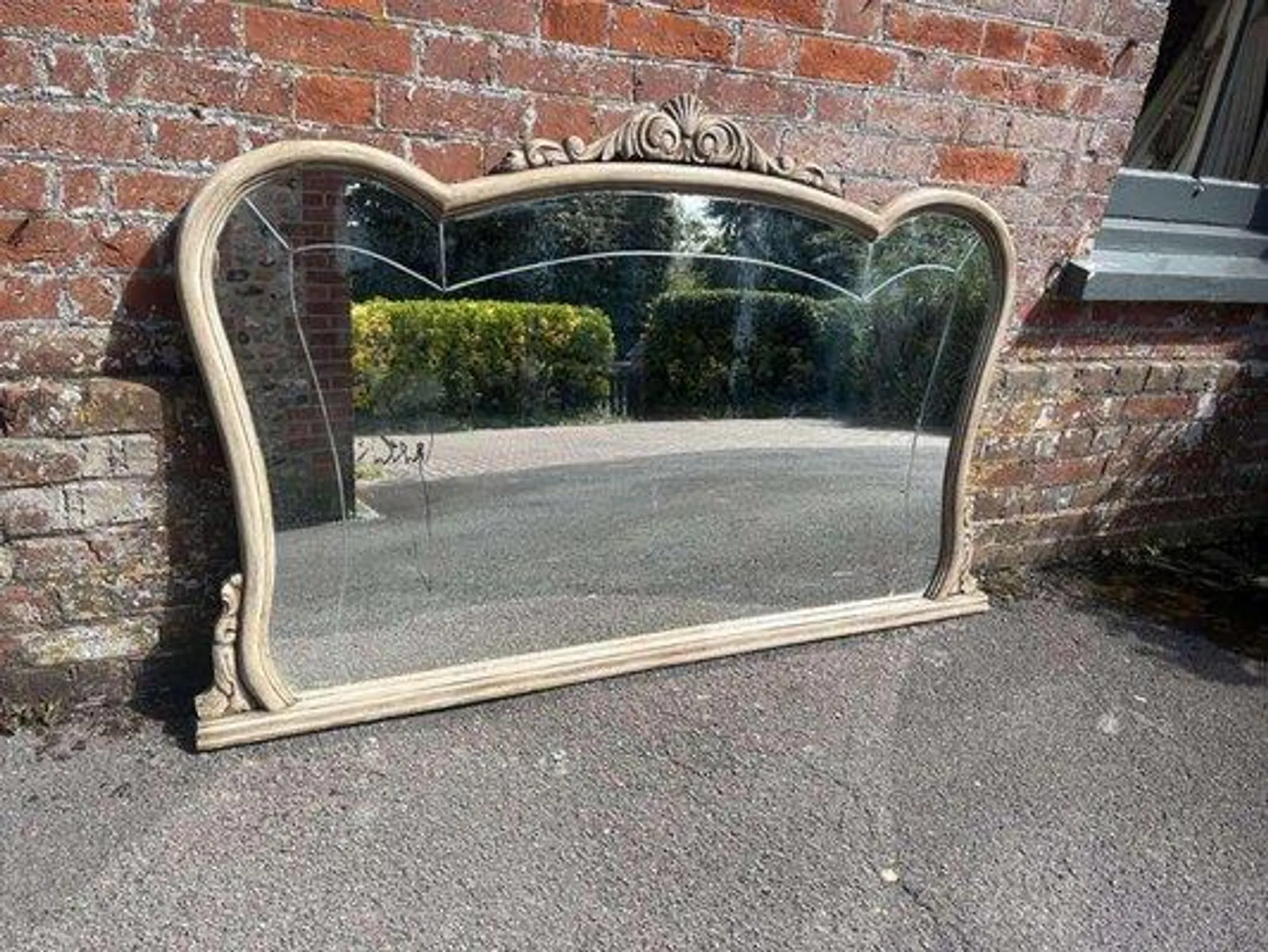 Large French 19th Century Painted Shaped Top Mirror