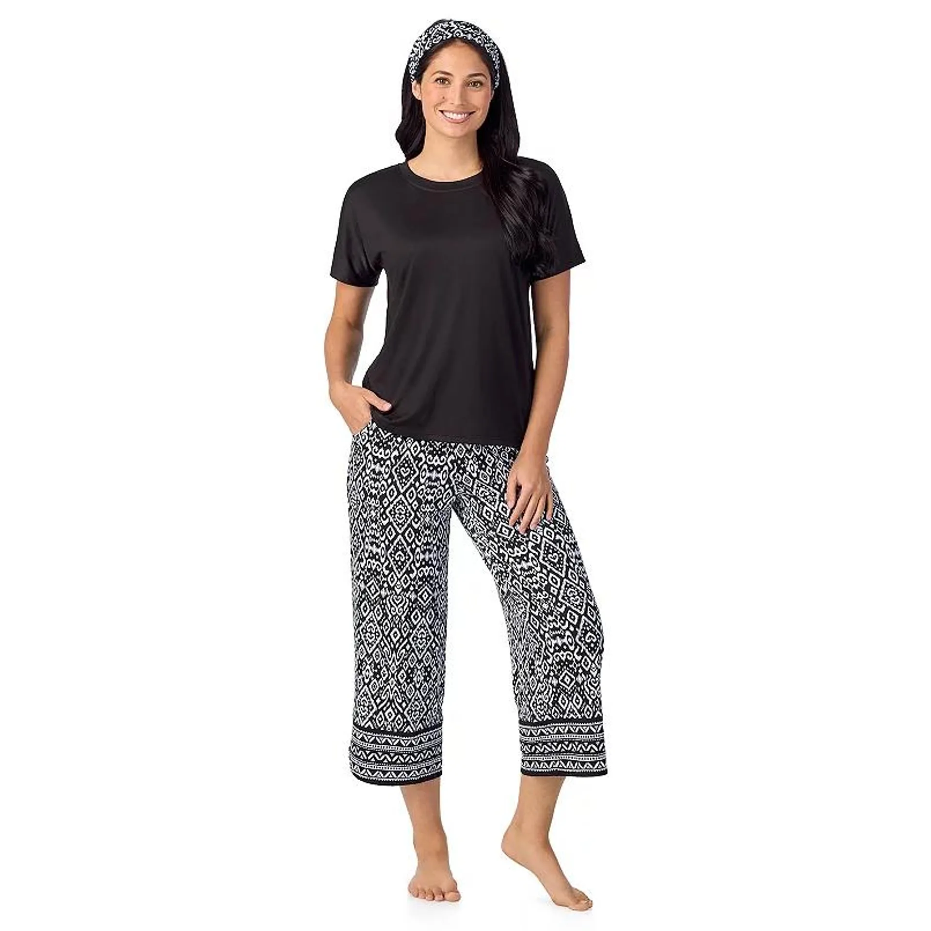 Women's Cuddl Duds® 2-pc. Pajama Crewneck Top & Pajama Capri Pants Set with Matching Headband