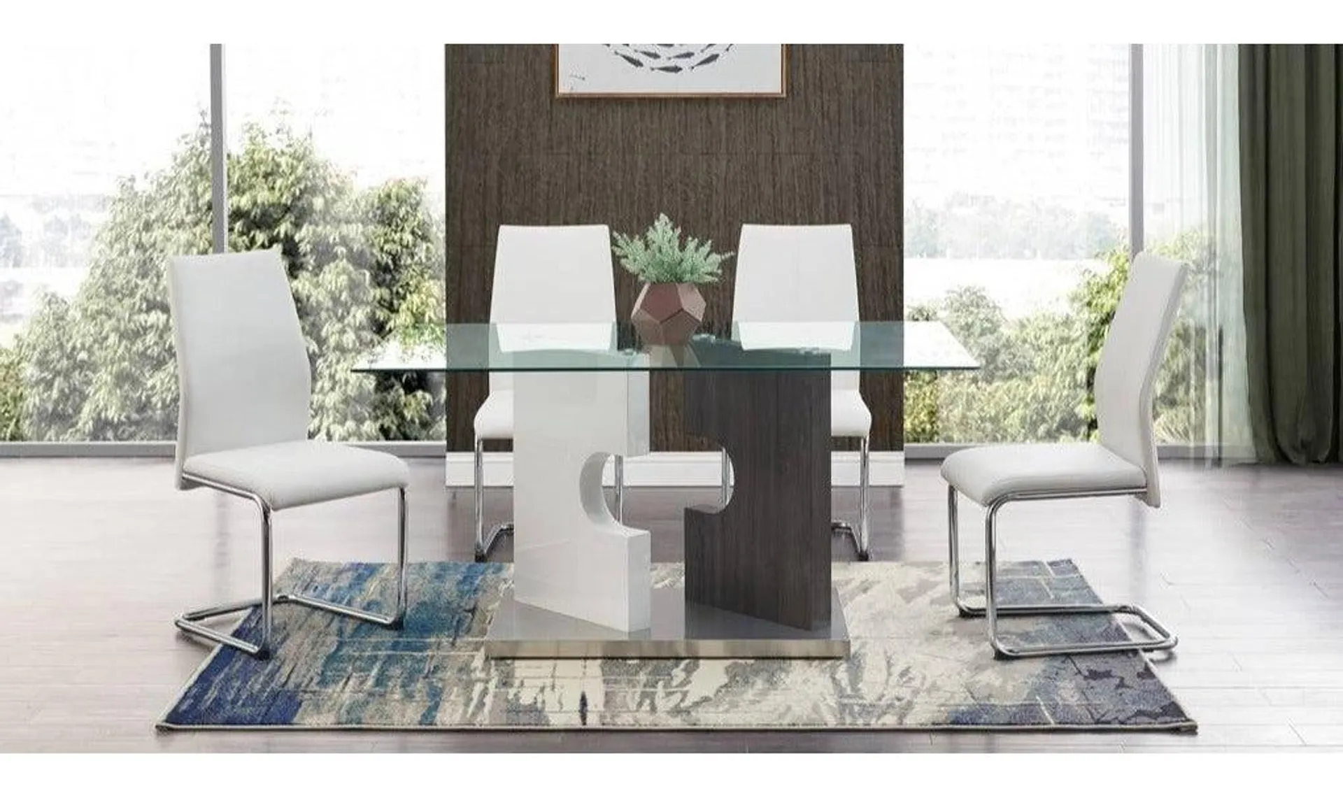 Global Furniture Lieto 6-Seater Glass Top Dining Room Set