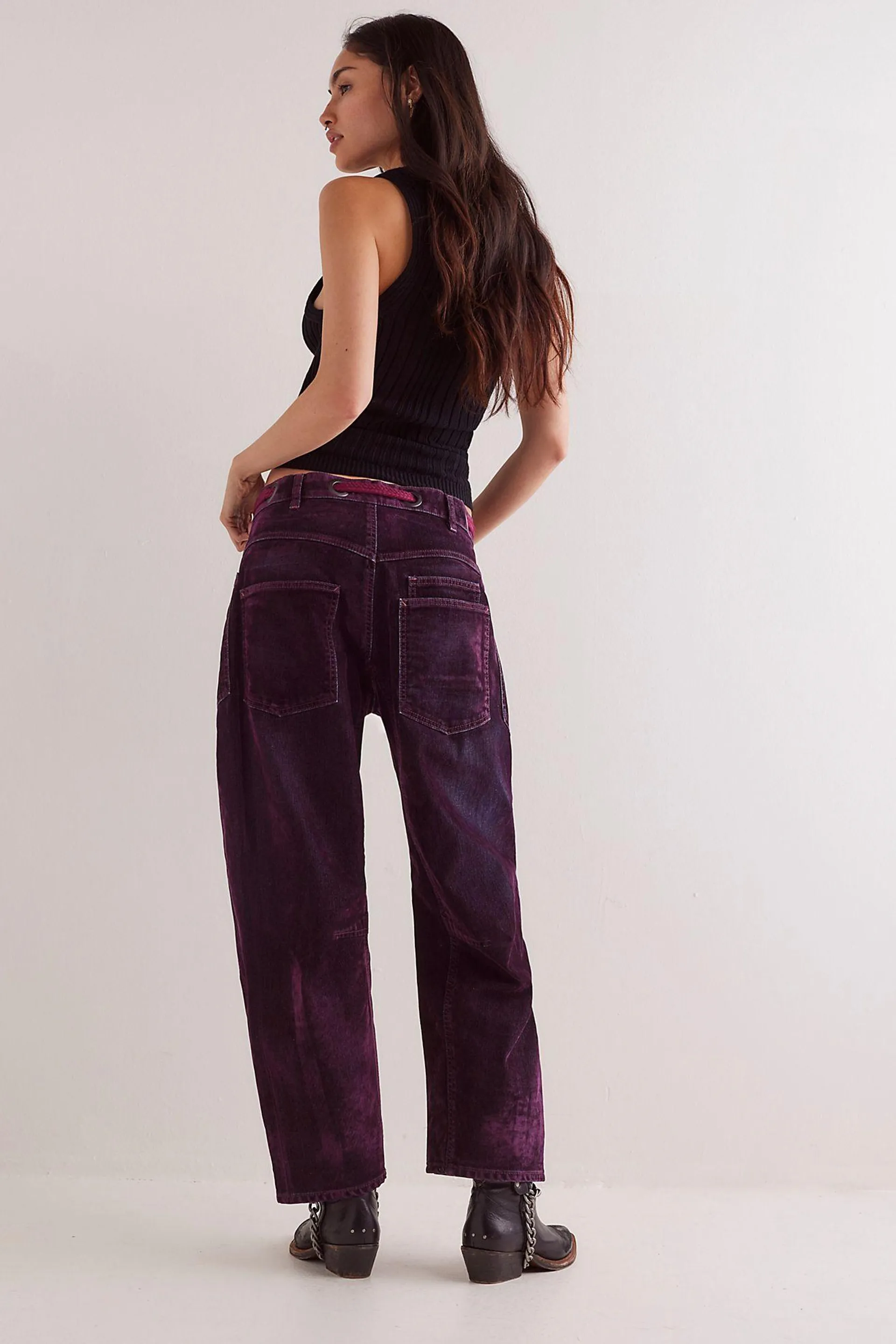 We The Free Moxie Flocked Pull-On Barrel Jeans