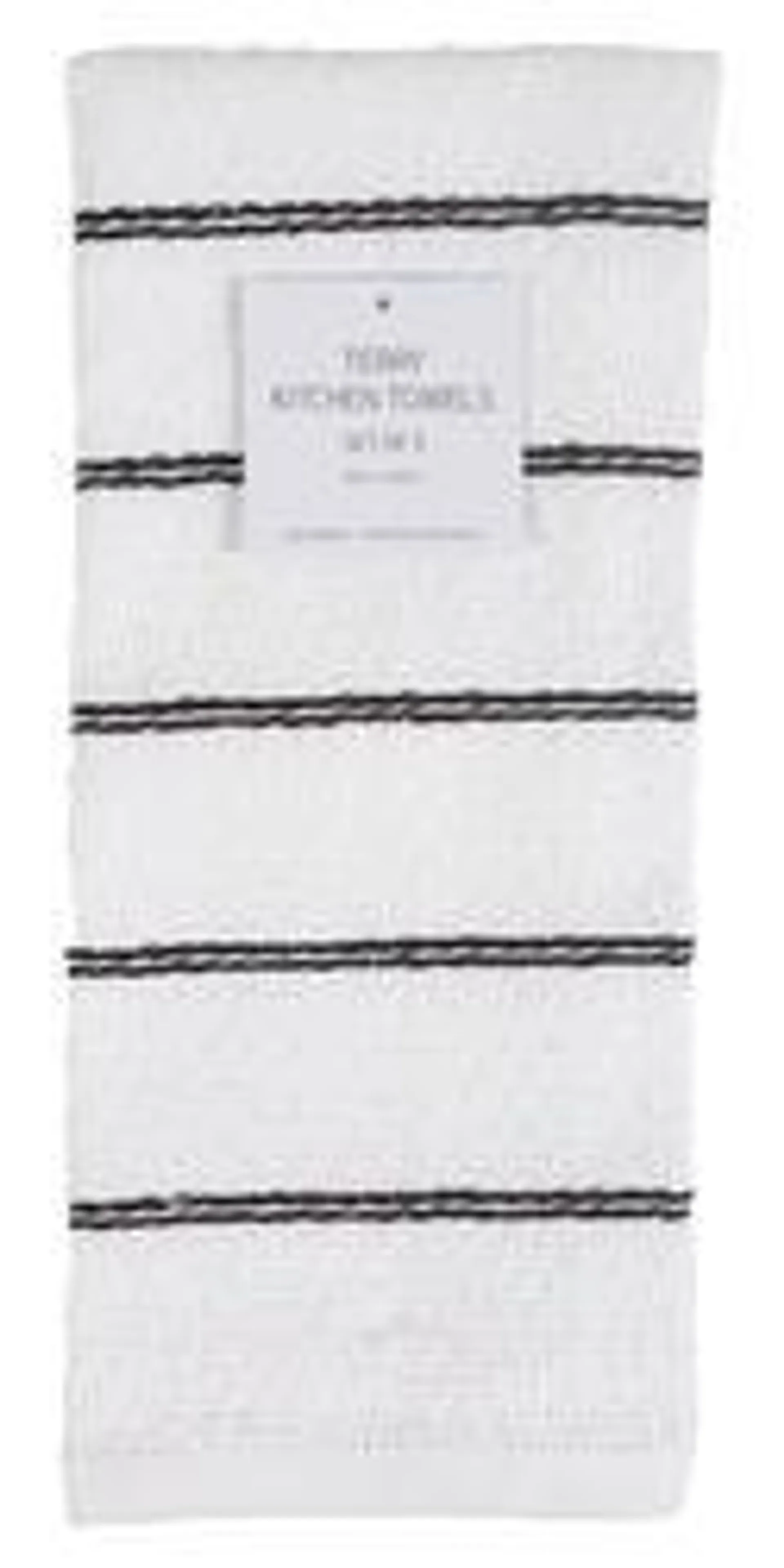 Set of 3 Striped Terry Kitchen Towels - Black