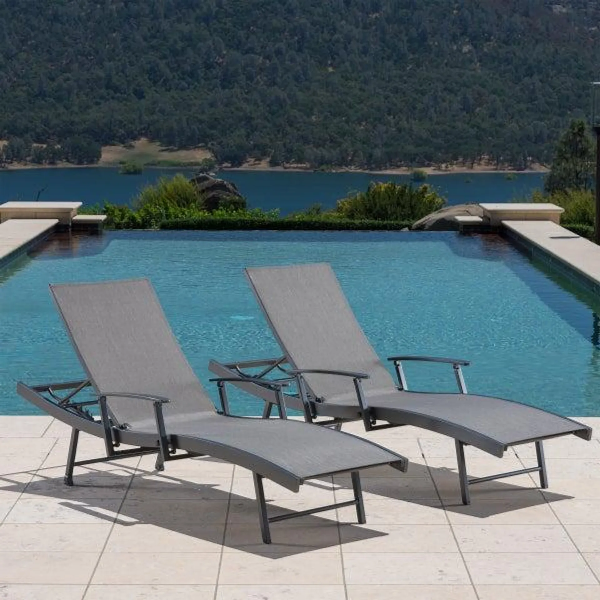 SunVilla Commercial Sling Wave Chaise Lounge with Adjustable Armrests, 2-Pack