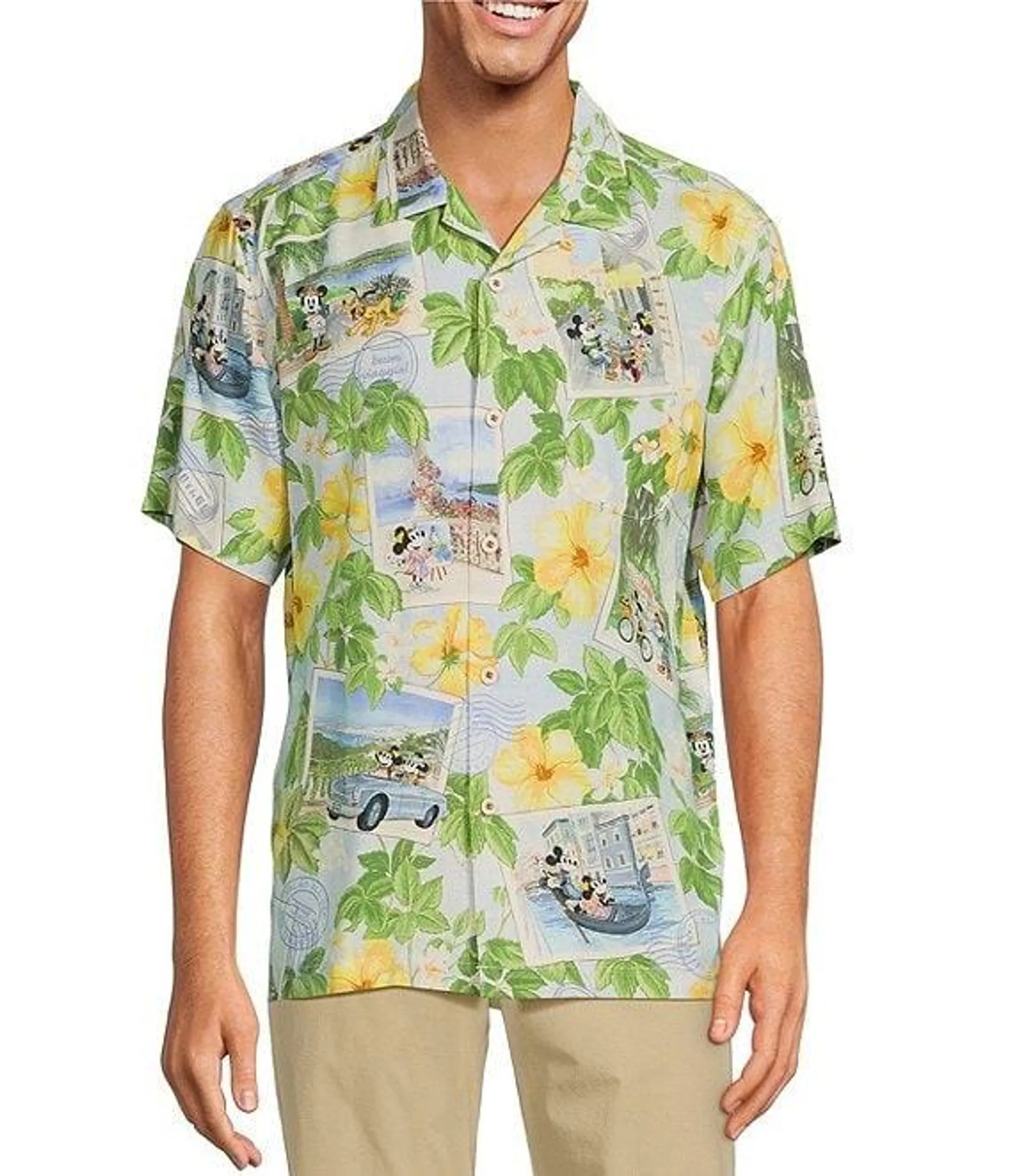Disney Postcard To Paradise Short Sleeve Woven Camp Shirt