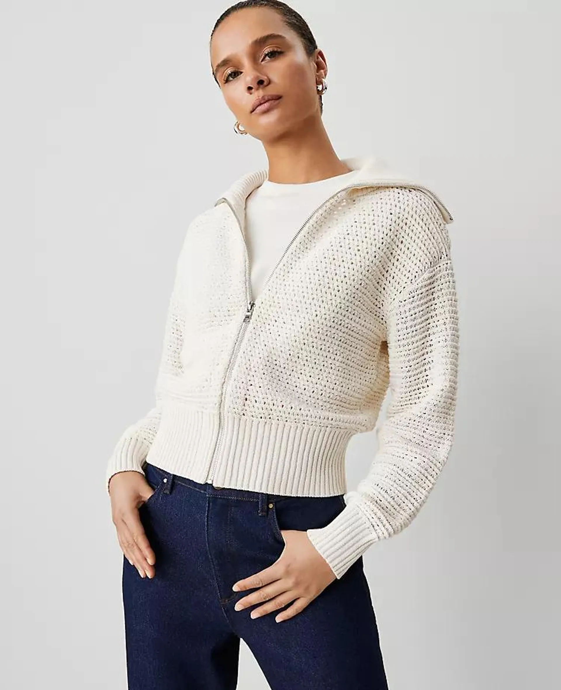 Weekend Collection Open-Stitch Bomber Jacket
