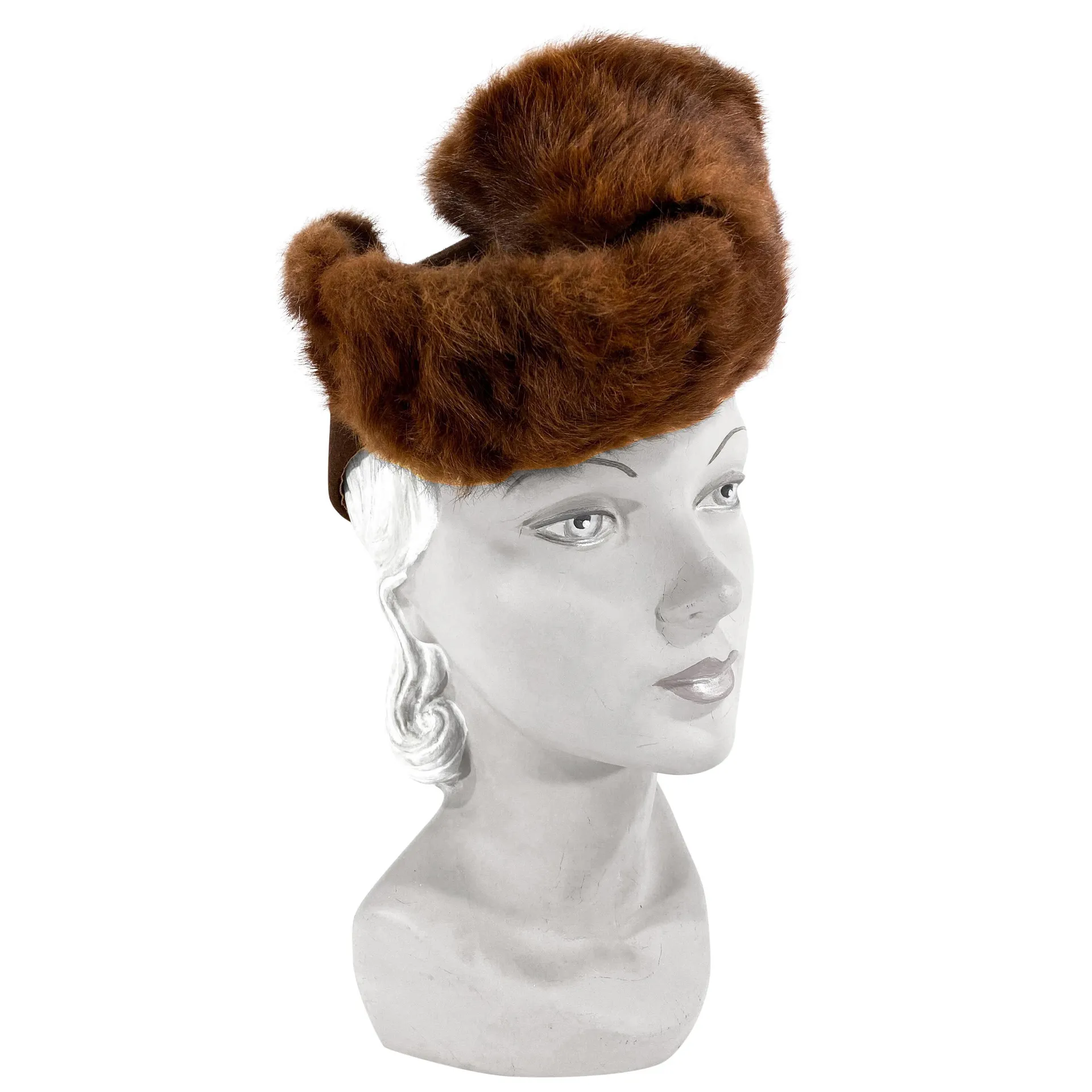 1930s Brown Sculpted Hat with Stone Martin Trim