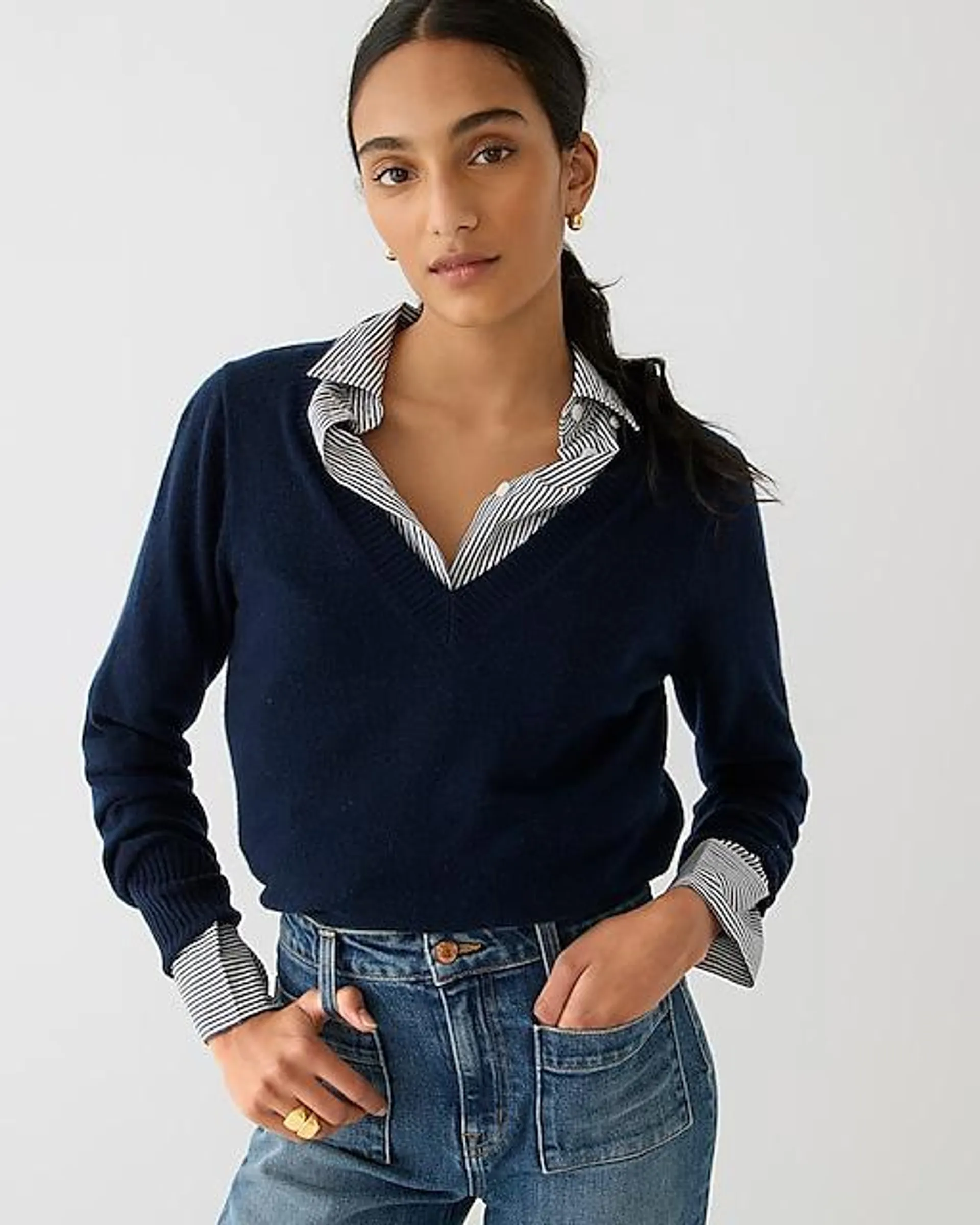 Cashmere shrunken V-neck sweater