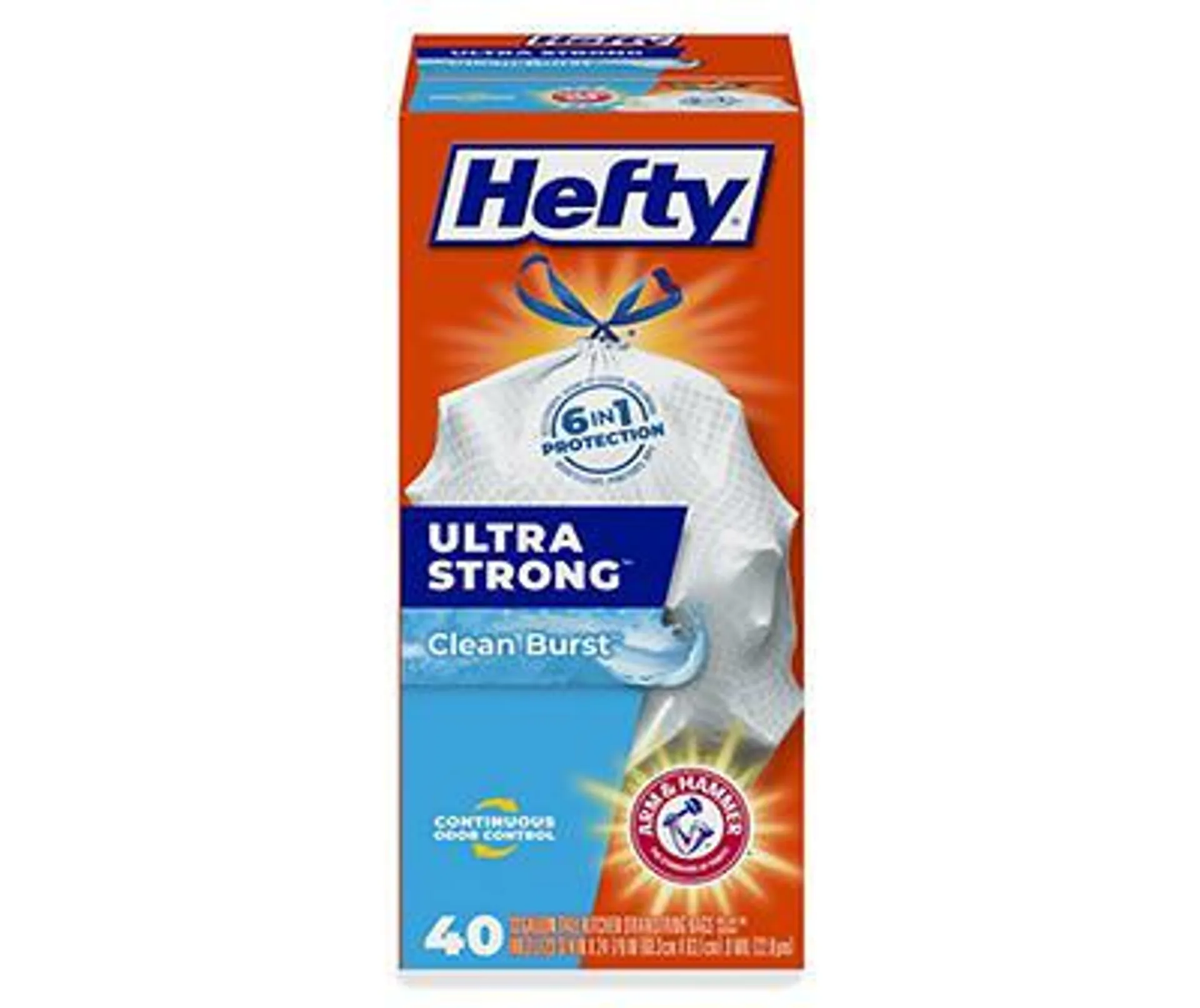 Hefty Ultra Strong 13 Gallon Tall Kitchen Drawstring 40 ct Clean Burst Box