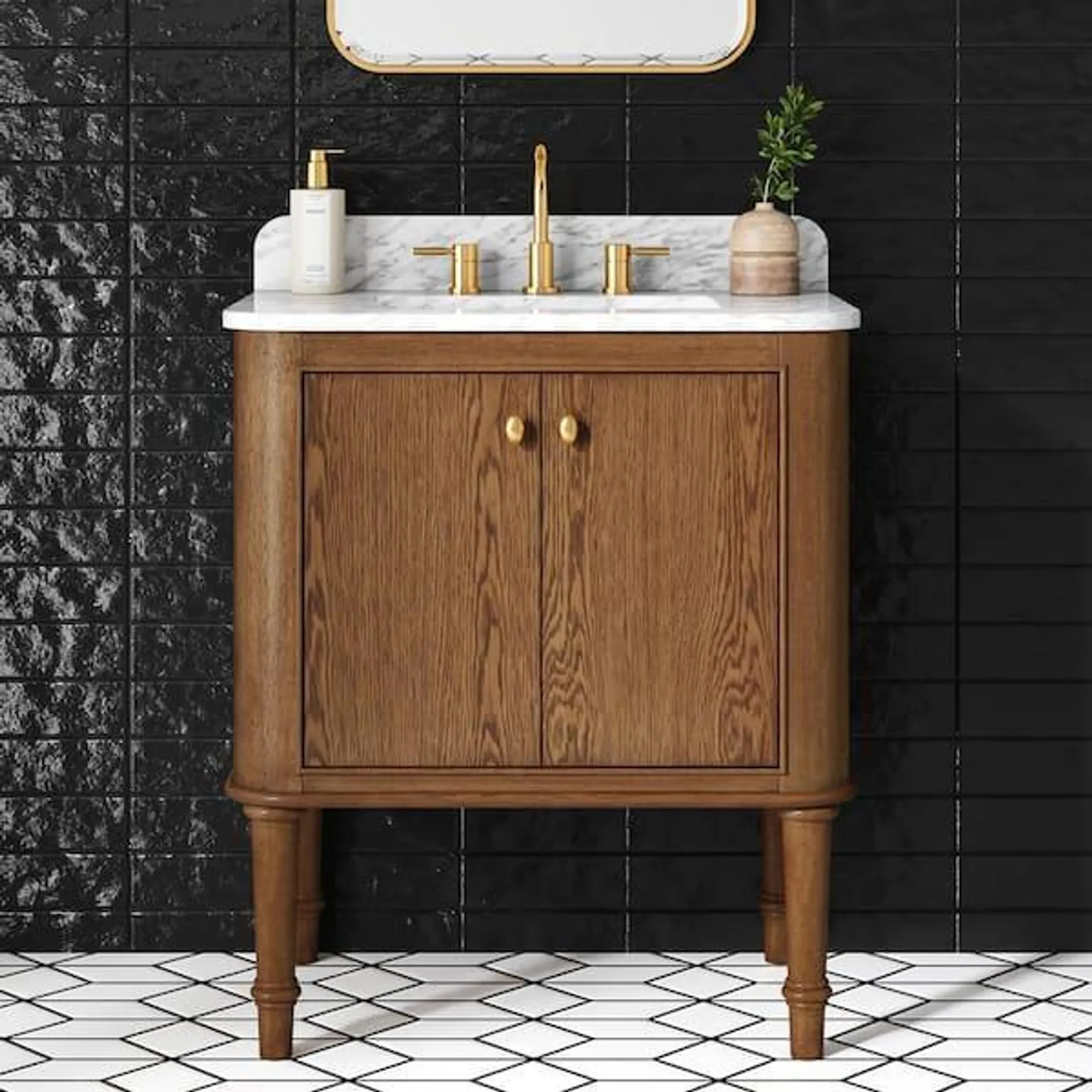 Collette 30 in. Single Sink Cinnamon Oak Bath Vanity with White Carrara Marble Top (Assembled)