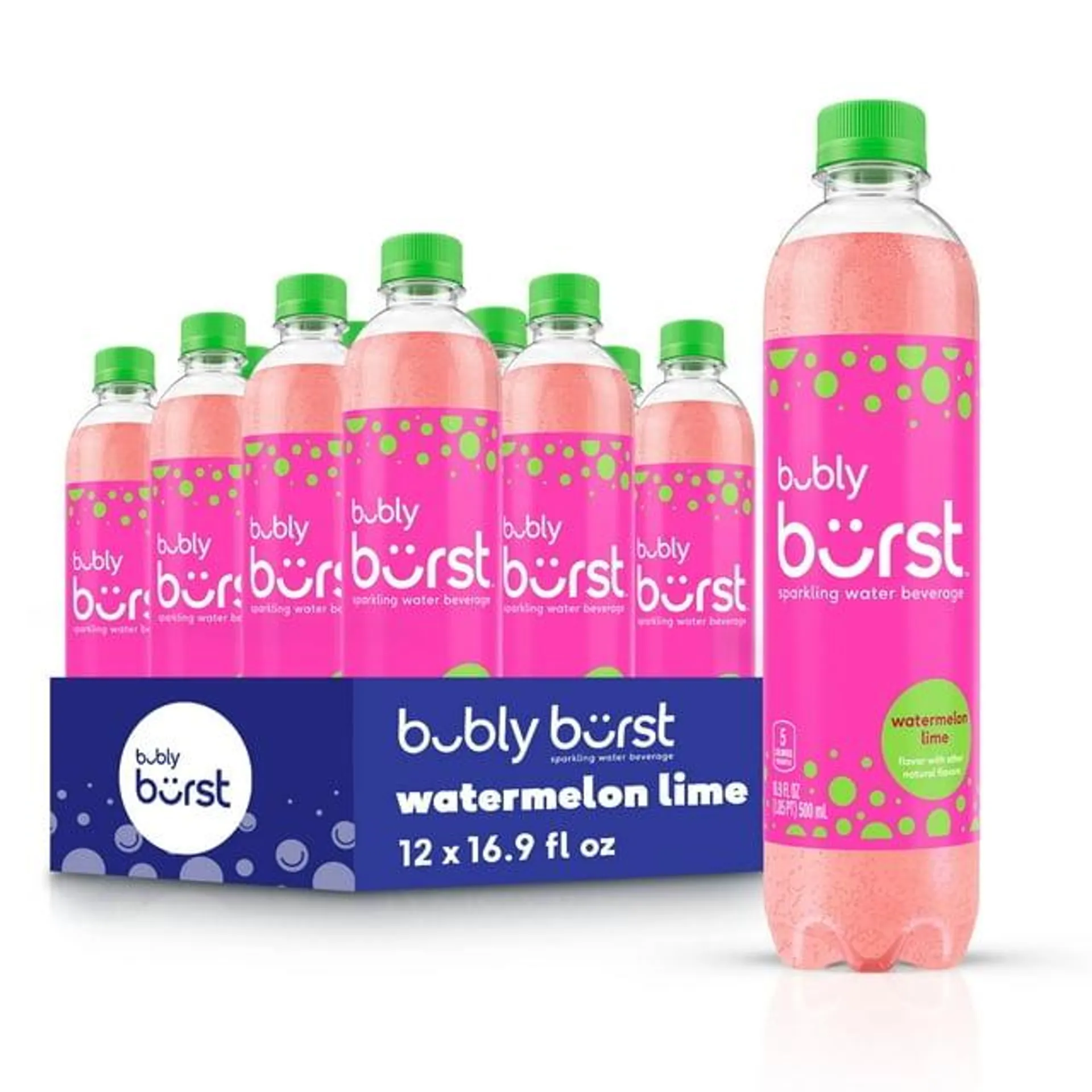 bubly burst Sparkling Water Beverage, Watermelon Lime, 16.9 fl oz Bottles (12 Pack) ​