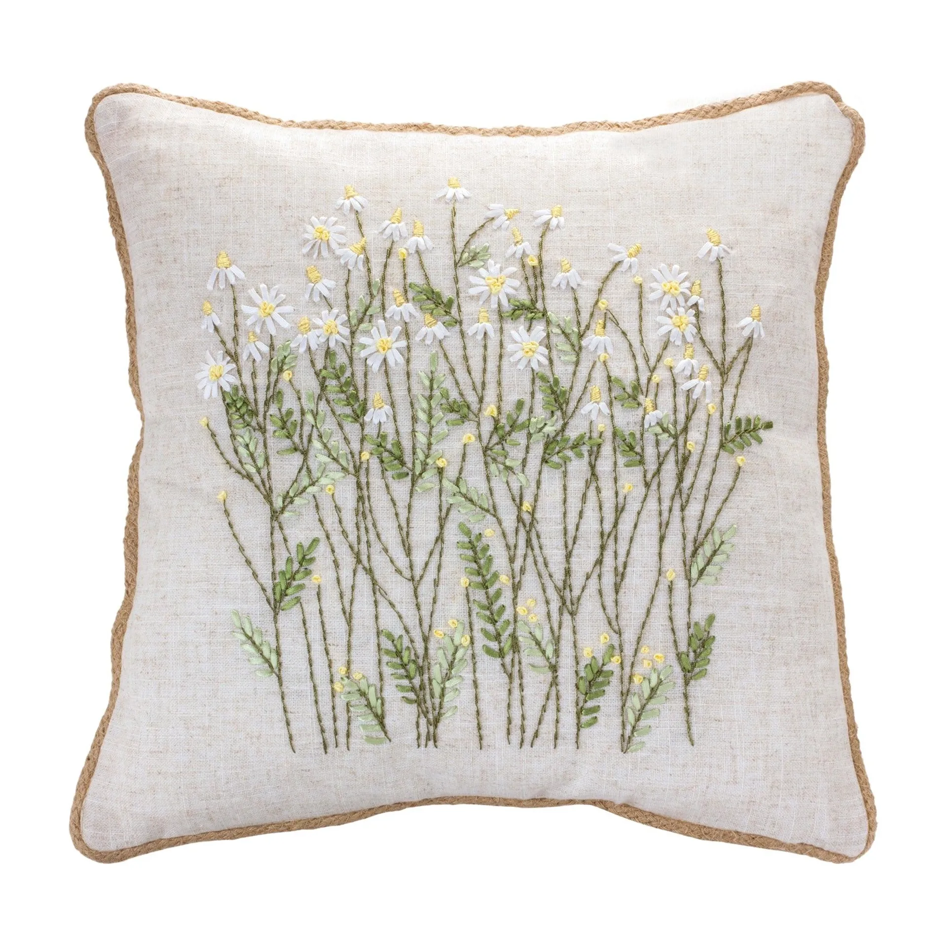 Ribbon Embroidered Floral Pillow 16"