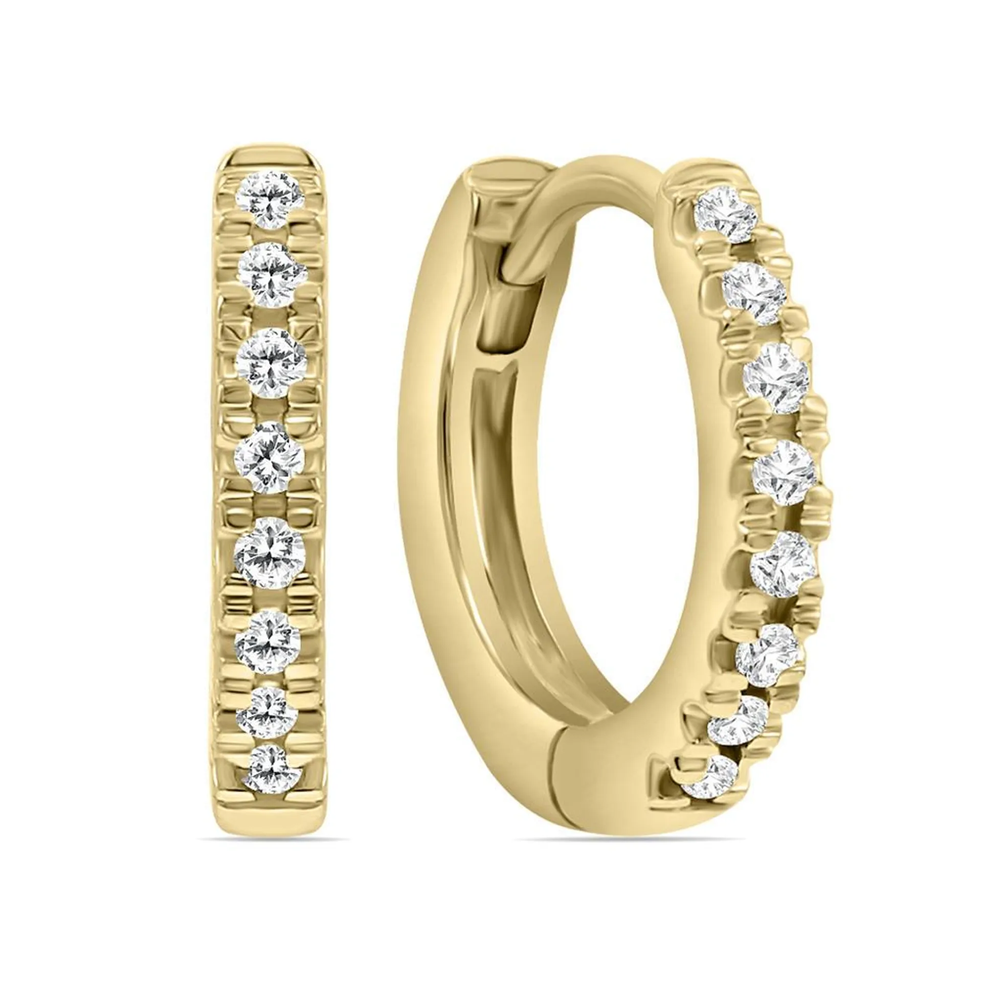 szul.com 1/5 Carat TW Small Diamond Huggie Hoop Earrings in 10K Yellow Gold