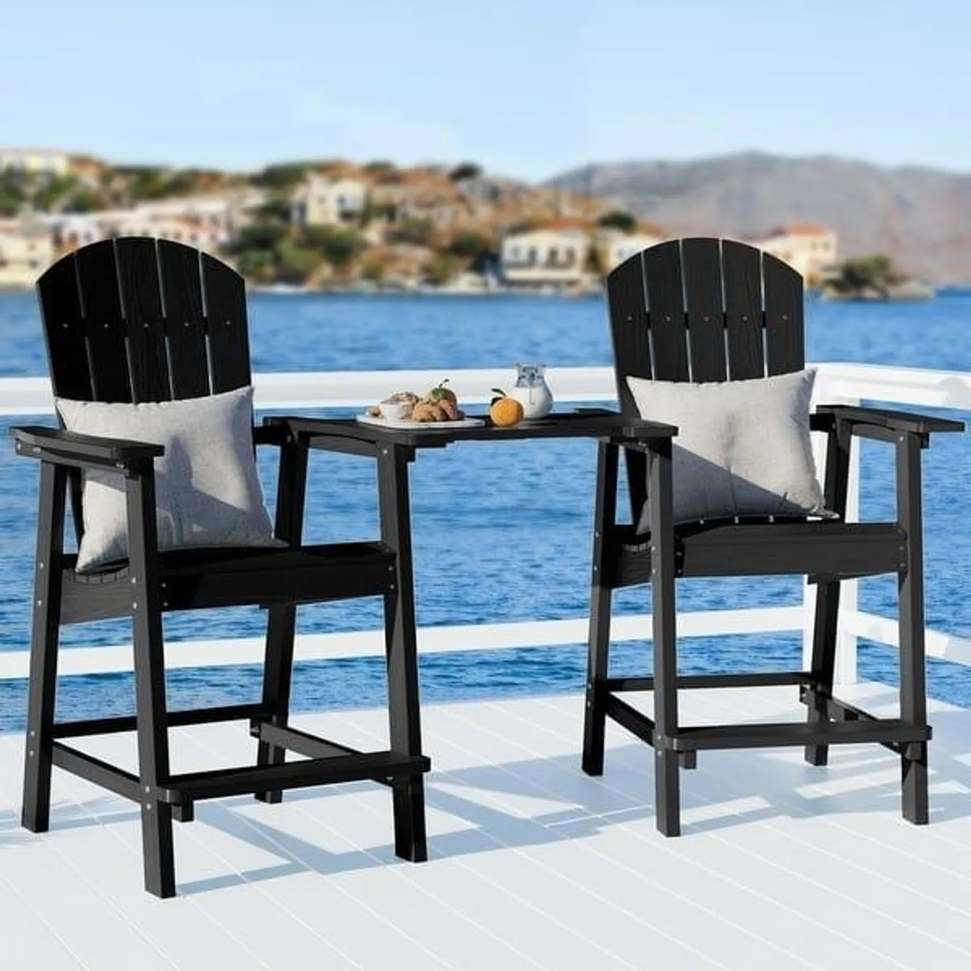 WINSOON 3PCs Tall Adirondack Chairs, Weather Resistant HIPS Balcony Chairs with Connecting Tray and Umbrella Hole