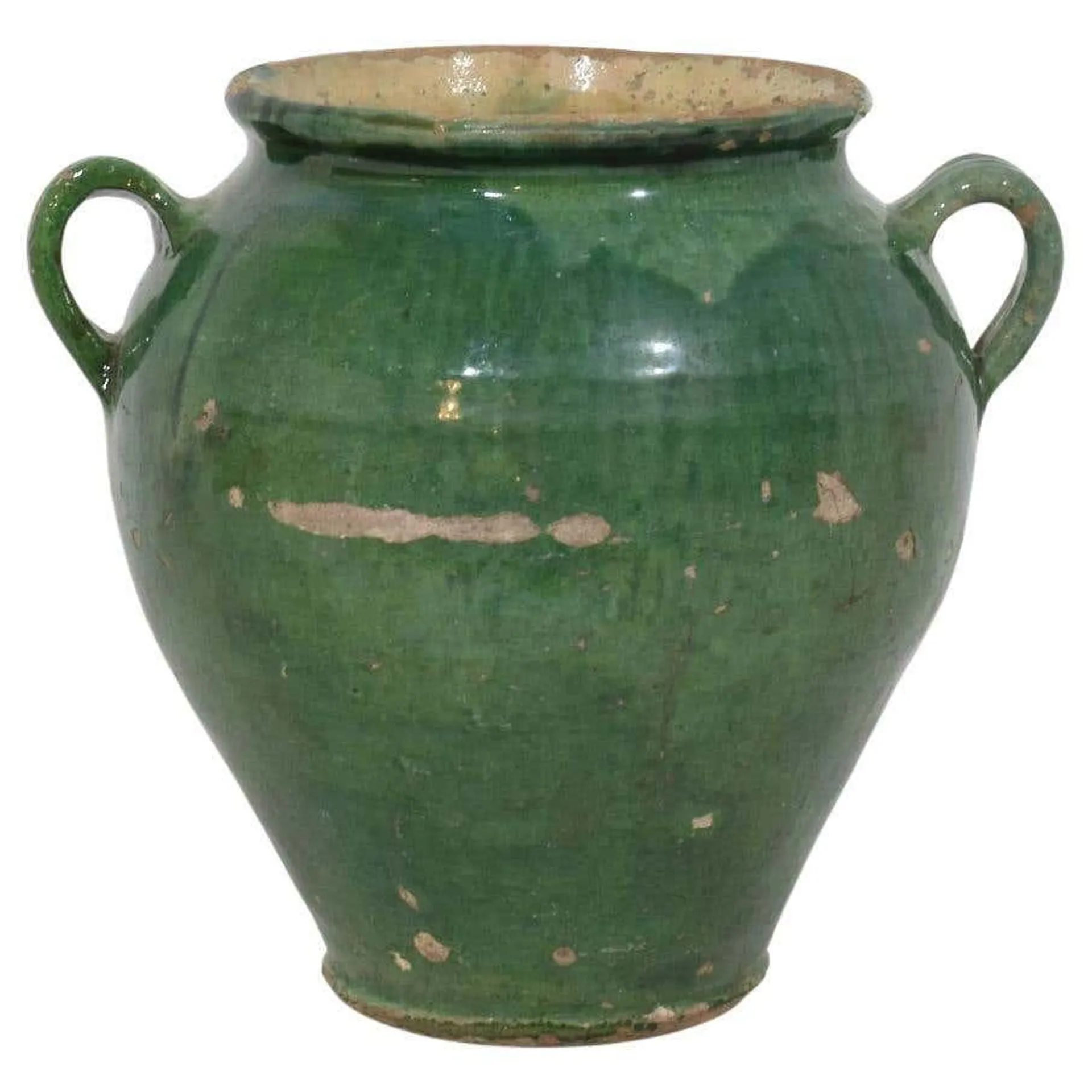 French 19th Century Green Glazed Ceramic Confit Jar/ Pot