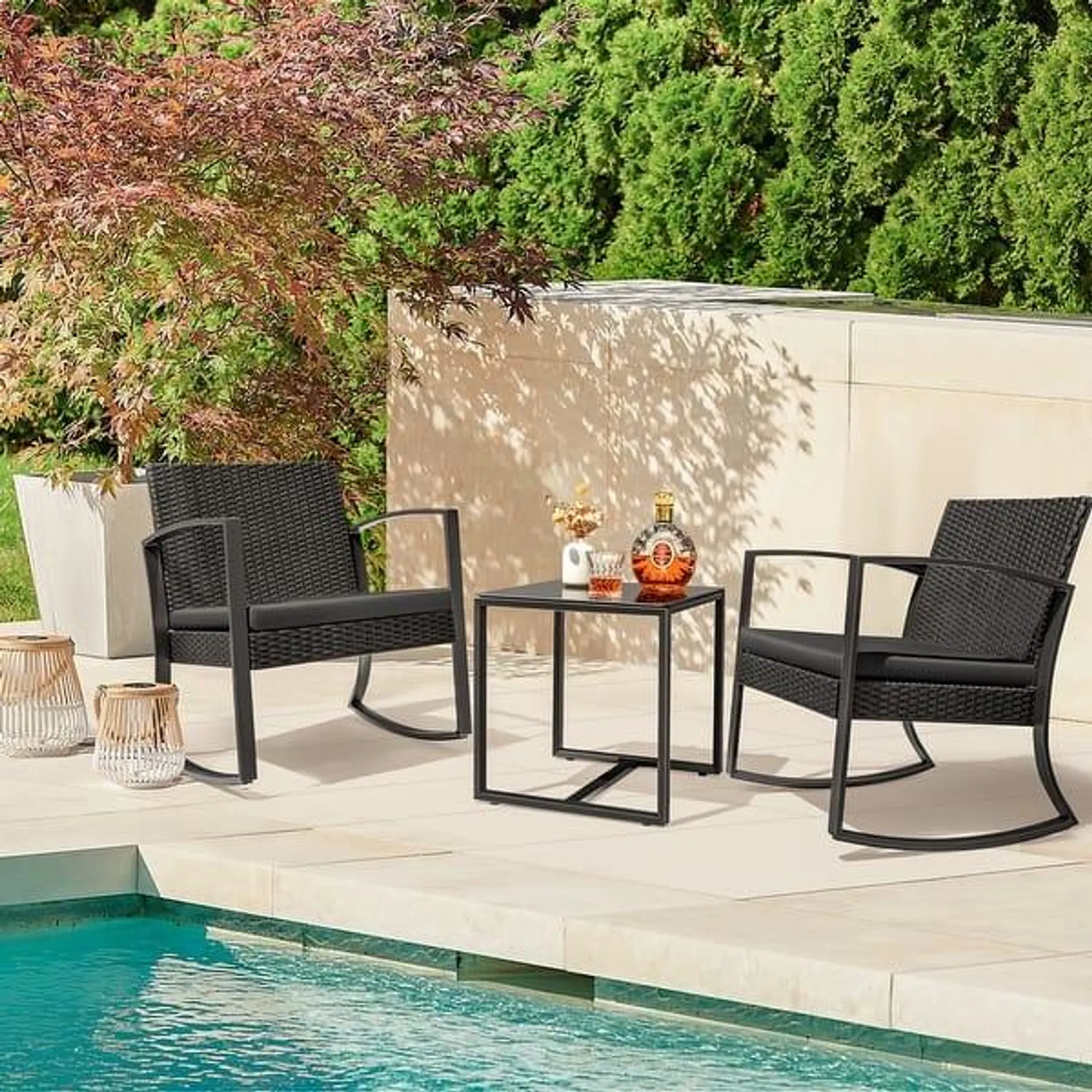 Homall Patio Furniture Set Outdoor Rocking Chair with Cushion Set of 3