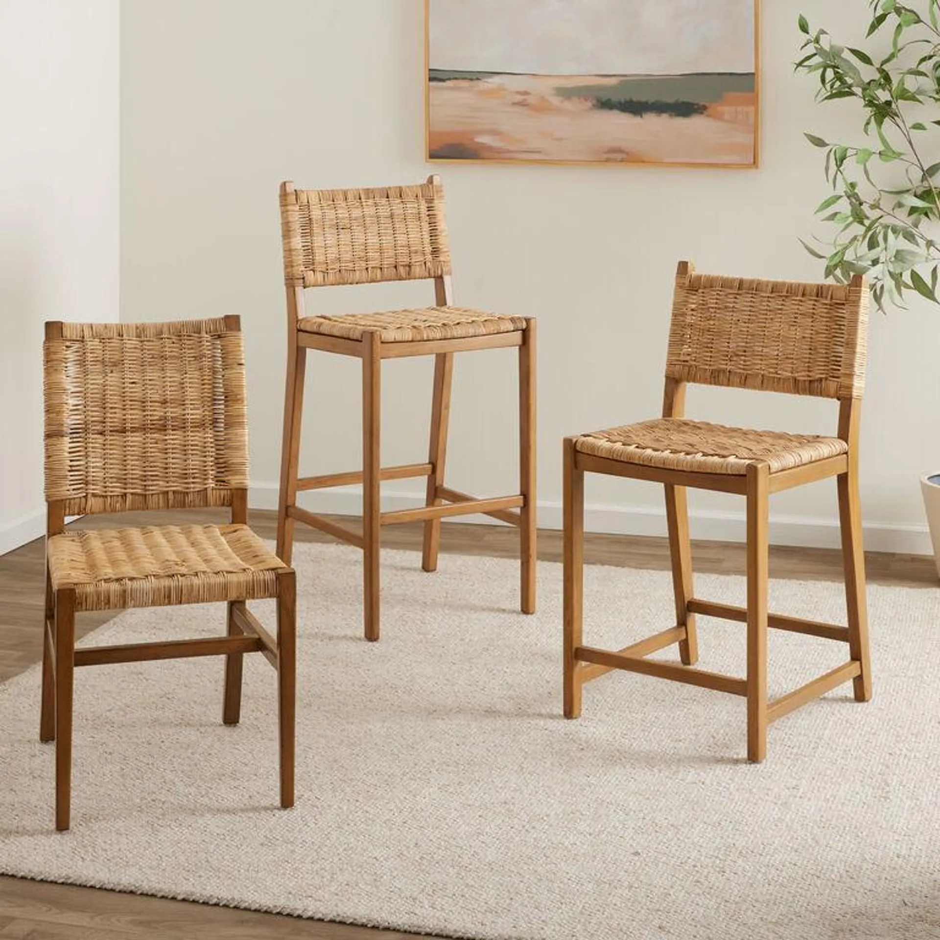 Amolea Wood and Rattan Barstool