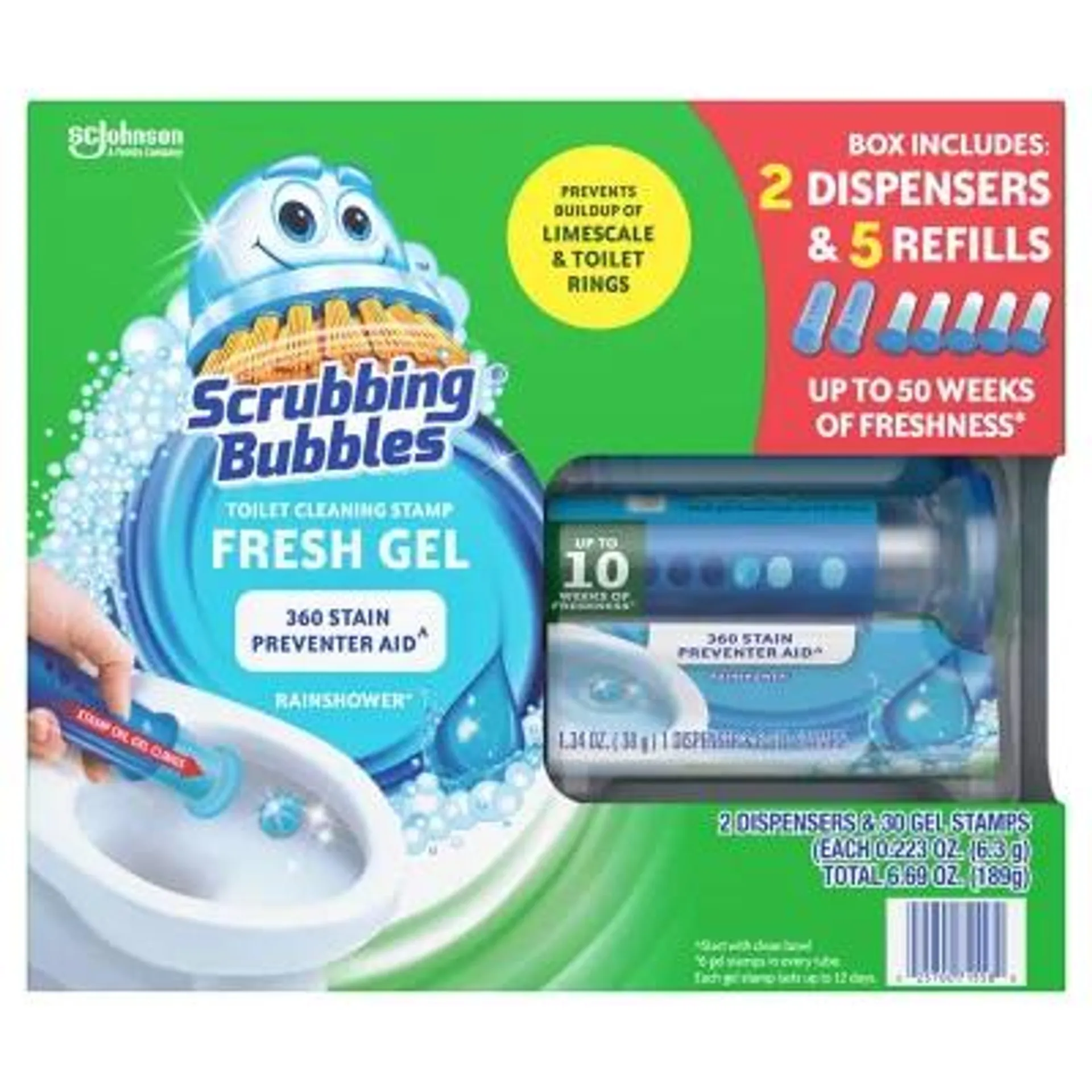 Scrubbing Bubbles Toilet Gel Stamp, Rainshower 2 dispensers + 30 gel stamps