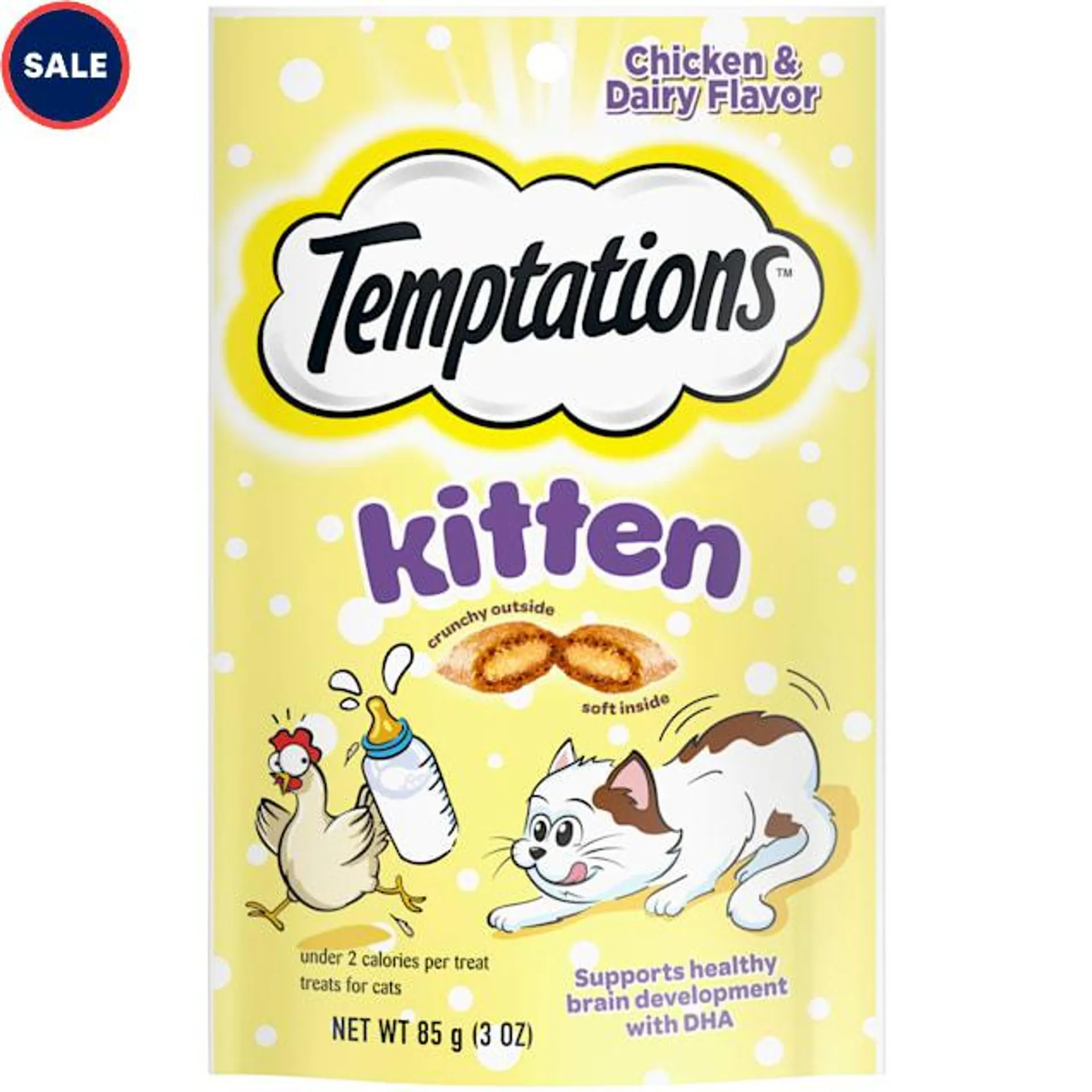 Temptations Chicken and Dairy Flavor Crunchy and Soft Kitten Treats, 3 oz.