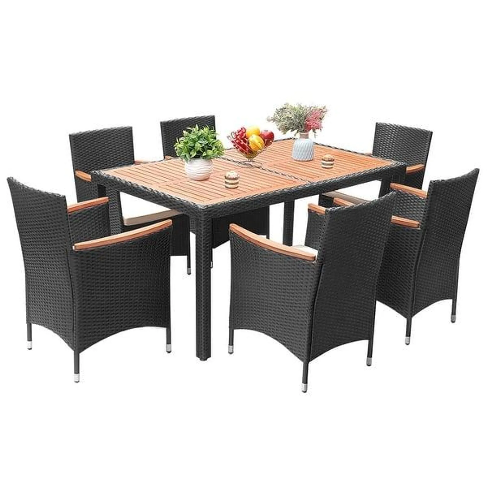 Lacoo PE Wicker/ Acacia Wood Outdoor Patio Dining Set