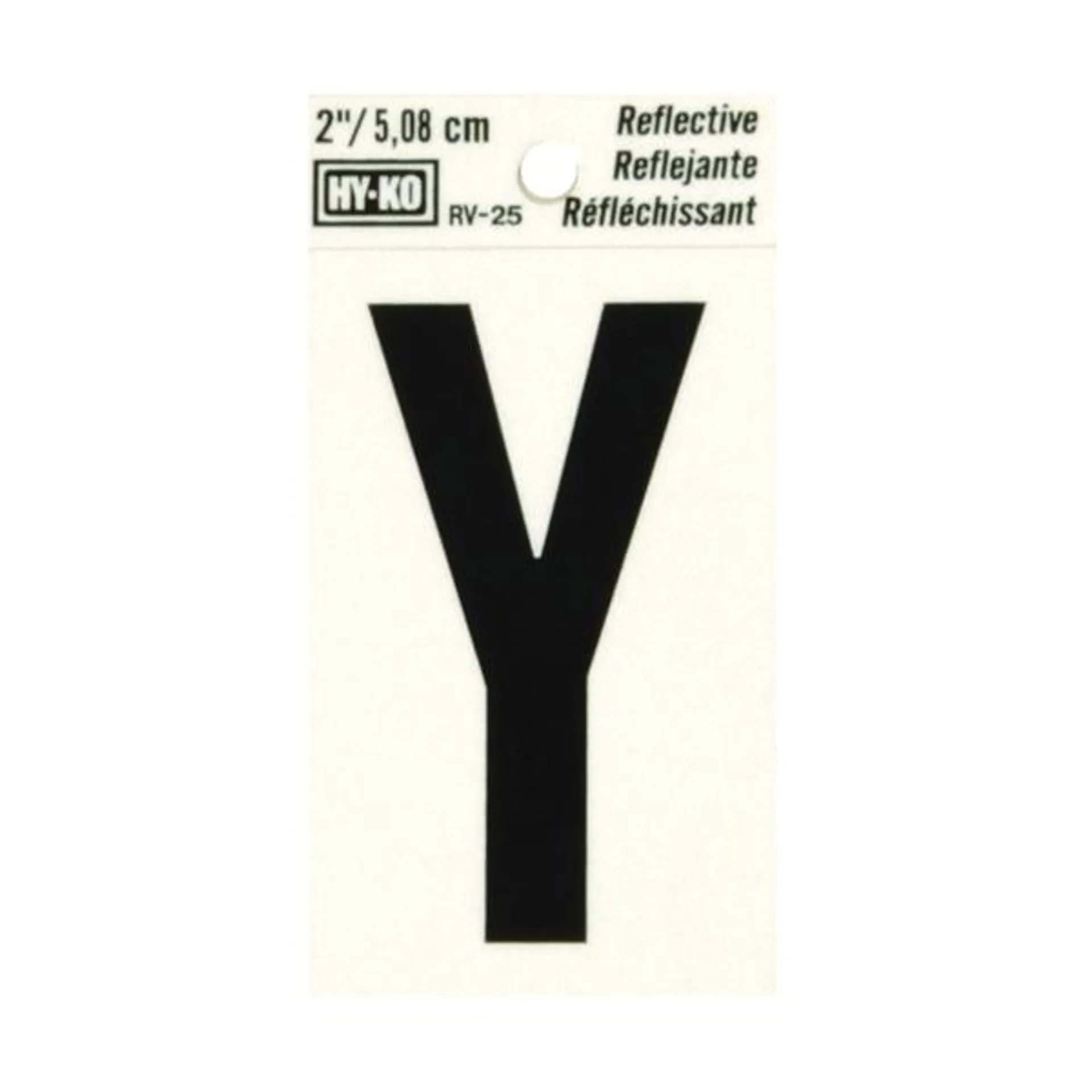 RV-25/Y Reflective Letter, Character: Y, 2 in H Character, Black Character, Silver Background, Vinyl