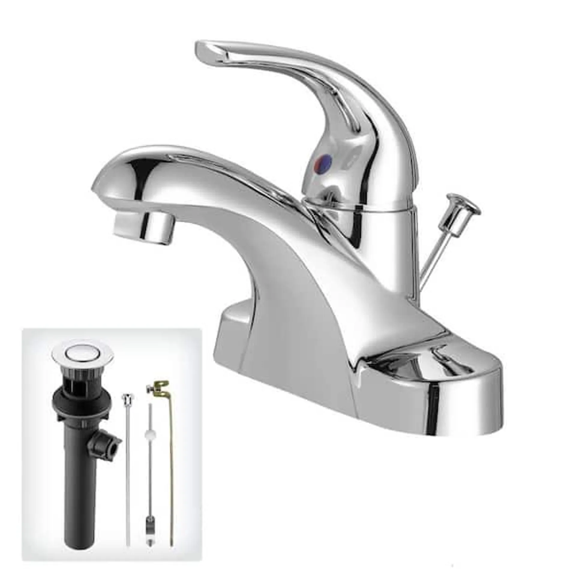 4 in. Centerset Single-Handle Mid Arc Bathroom Sink Faucet with Drain Kit Included in Chrome