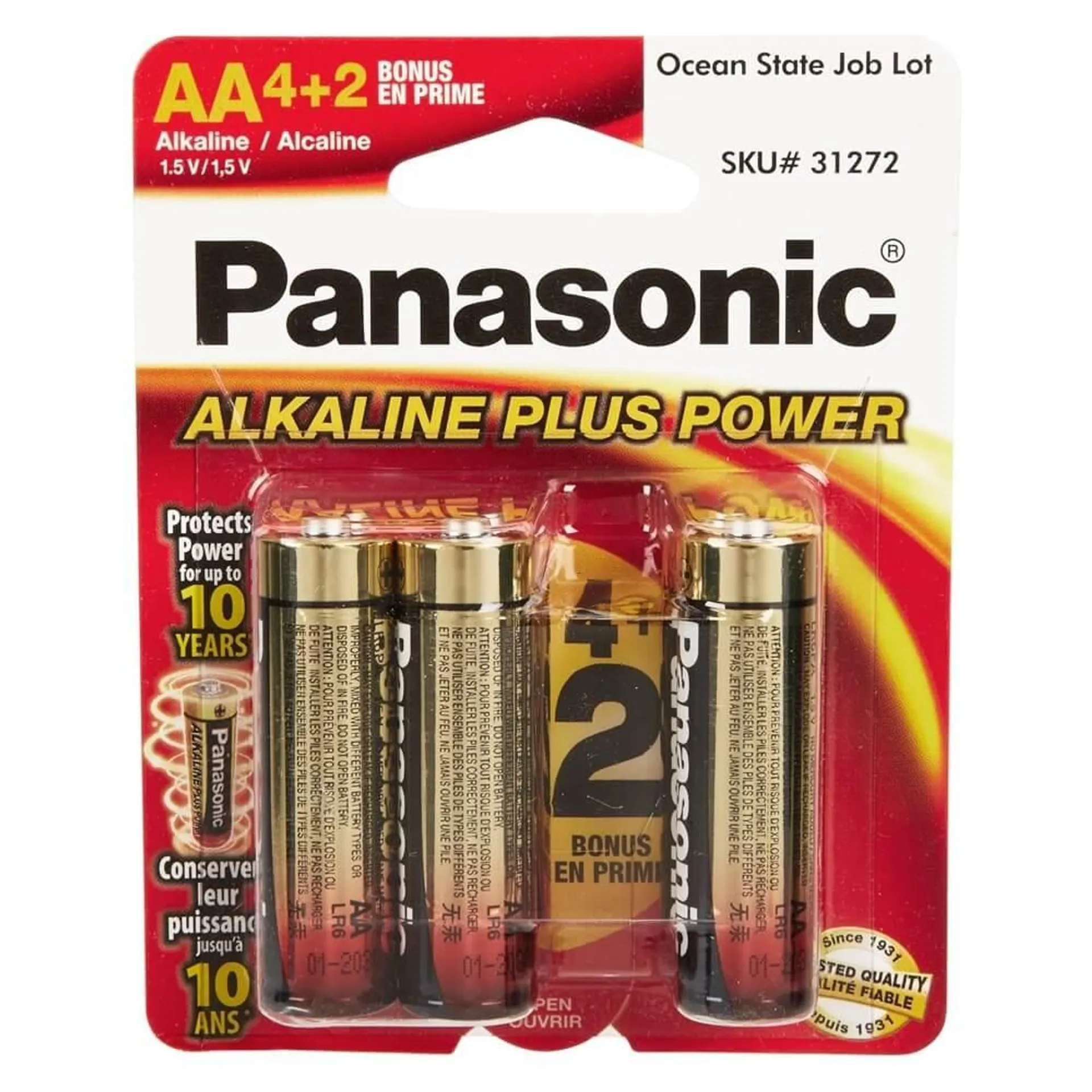 Panasonic AA Alkaline Batteries, 6-Count