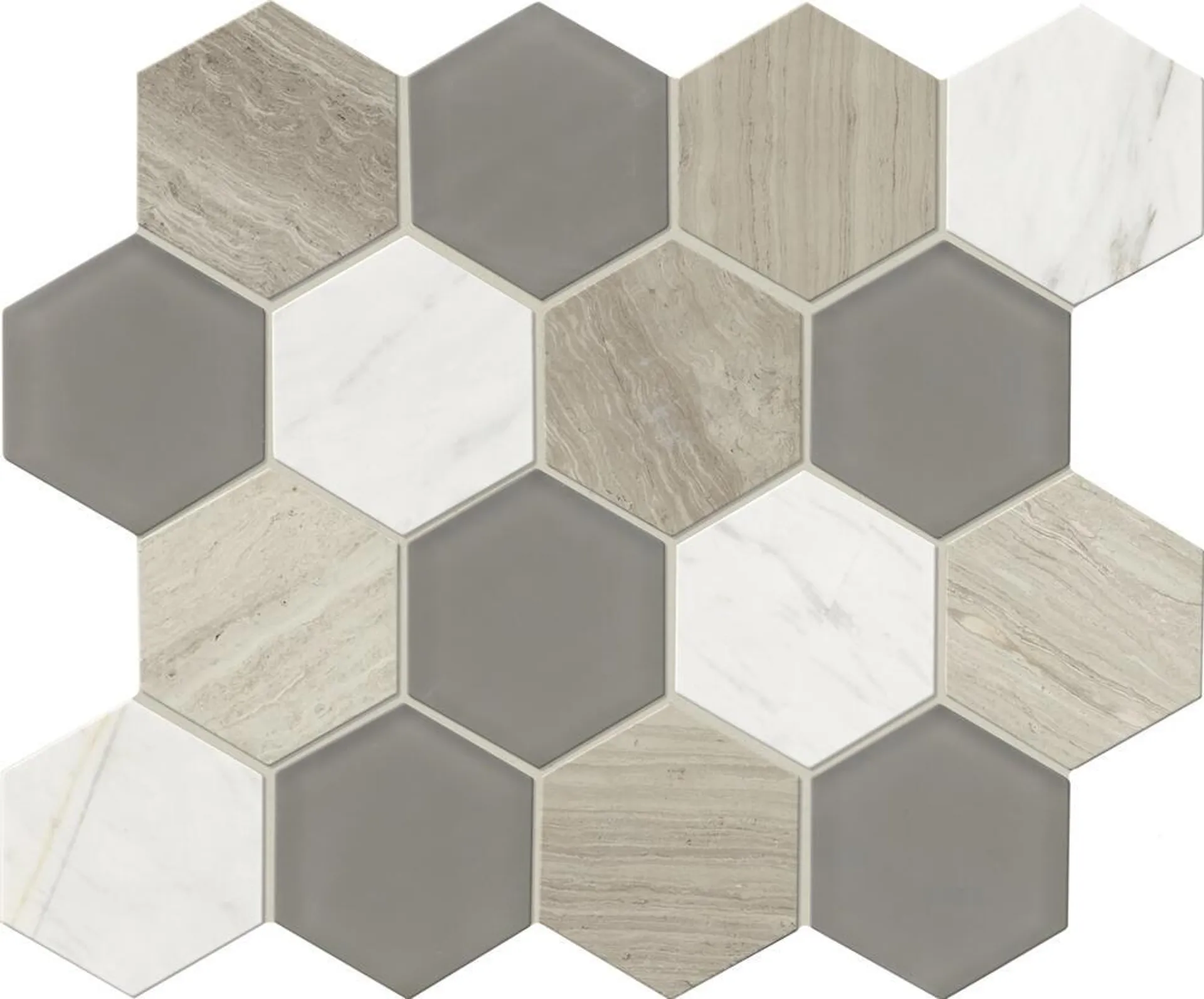 Mohawk® Grand Terrace White Lace 12 x 14 Hexagon Glass and Stone Mosaic Tile